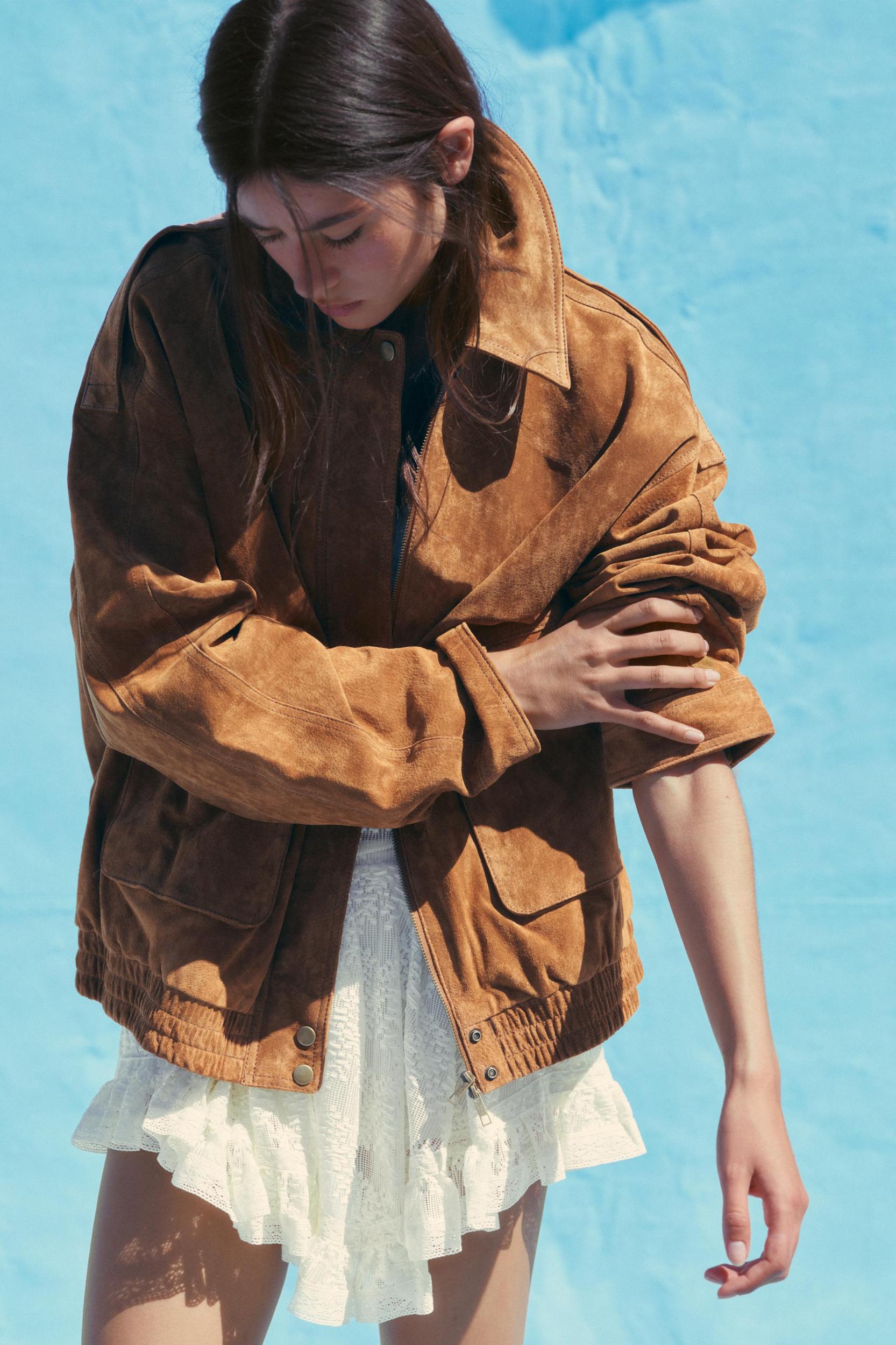 100% SUEDE BOMBER JACKET WITH POCKETS Product Image