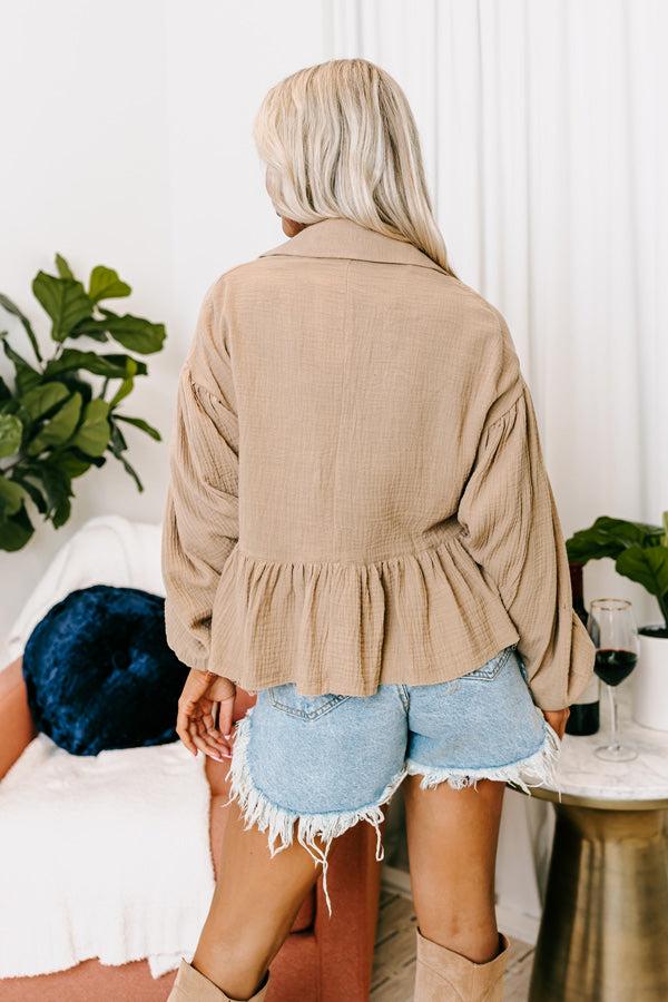 No Hesitation Peplum Top In Khaki Product Image