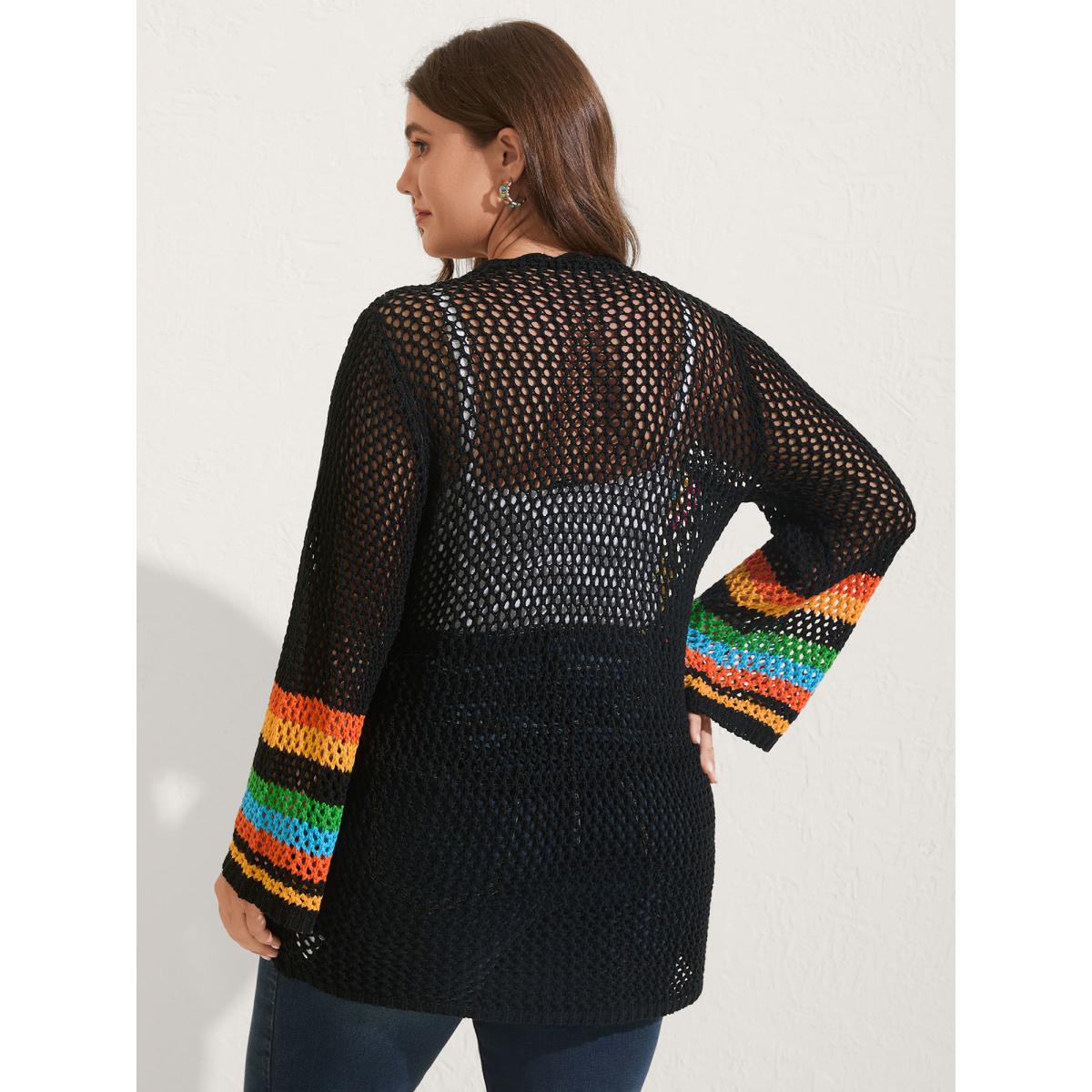 Plus Size Colorful Floral Crochet Tie Knit Cardigan Black Women Playful Loose Long Sleeve Vacation Cardigans BloomChic 22-24/3X Product Image