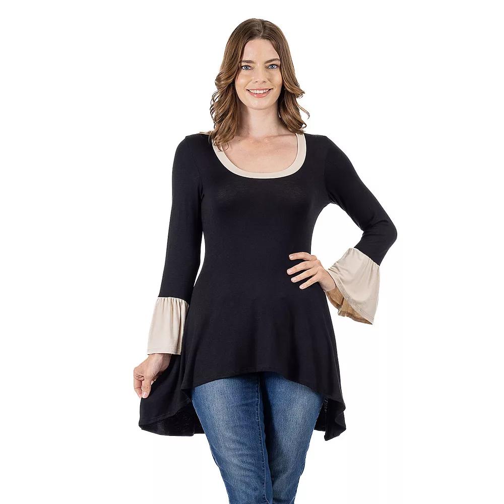 Women's 24Seven Comfort Apparel Bell Sleeve Hi-Low Tunic Top,  Product Image