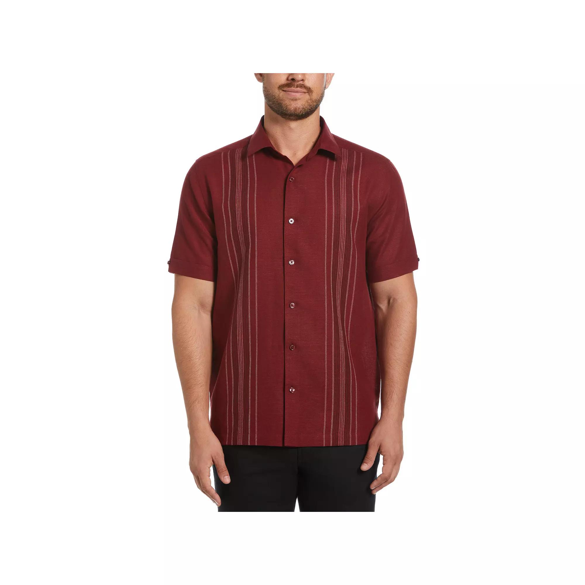 Men's Cubavera Chambray Panel Short Sleeve Button-Down Shirt, Size: Medium, Cabernet Product Image