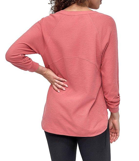 DKNY Sport by Donna Karan Mini Slub Waffle Knit Crew Neck 3/4 Ruched Sleeve Tee Product Image
