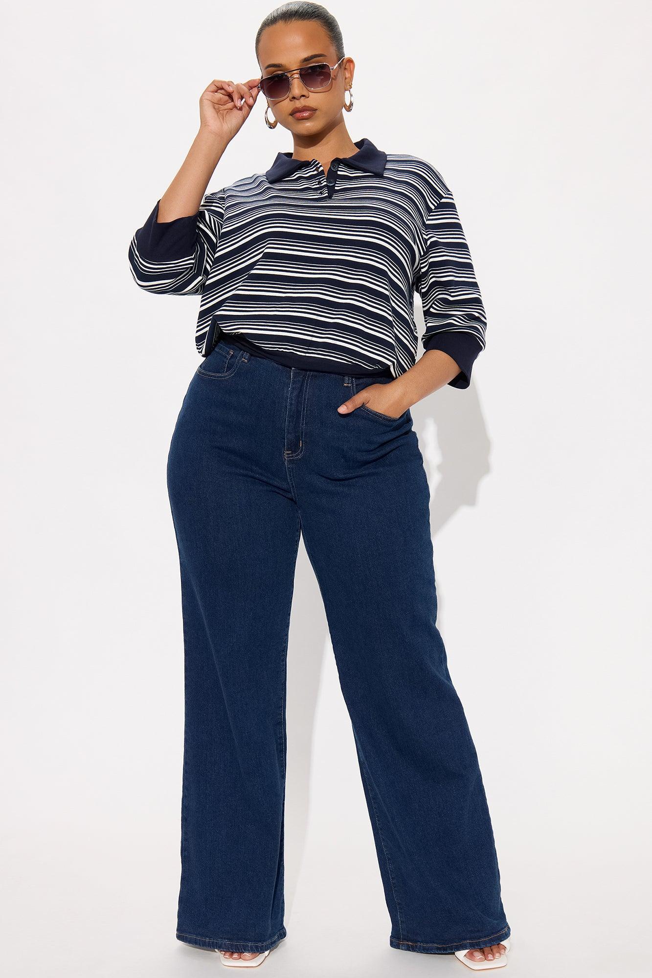 Striped Out Striped Sweater Polo  - Navy/combo Female Product Image