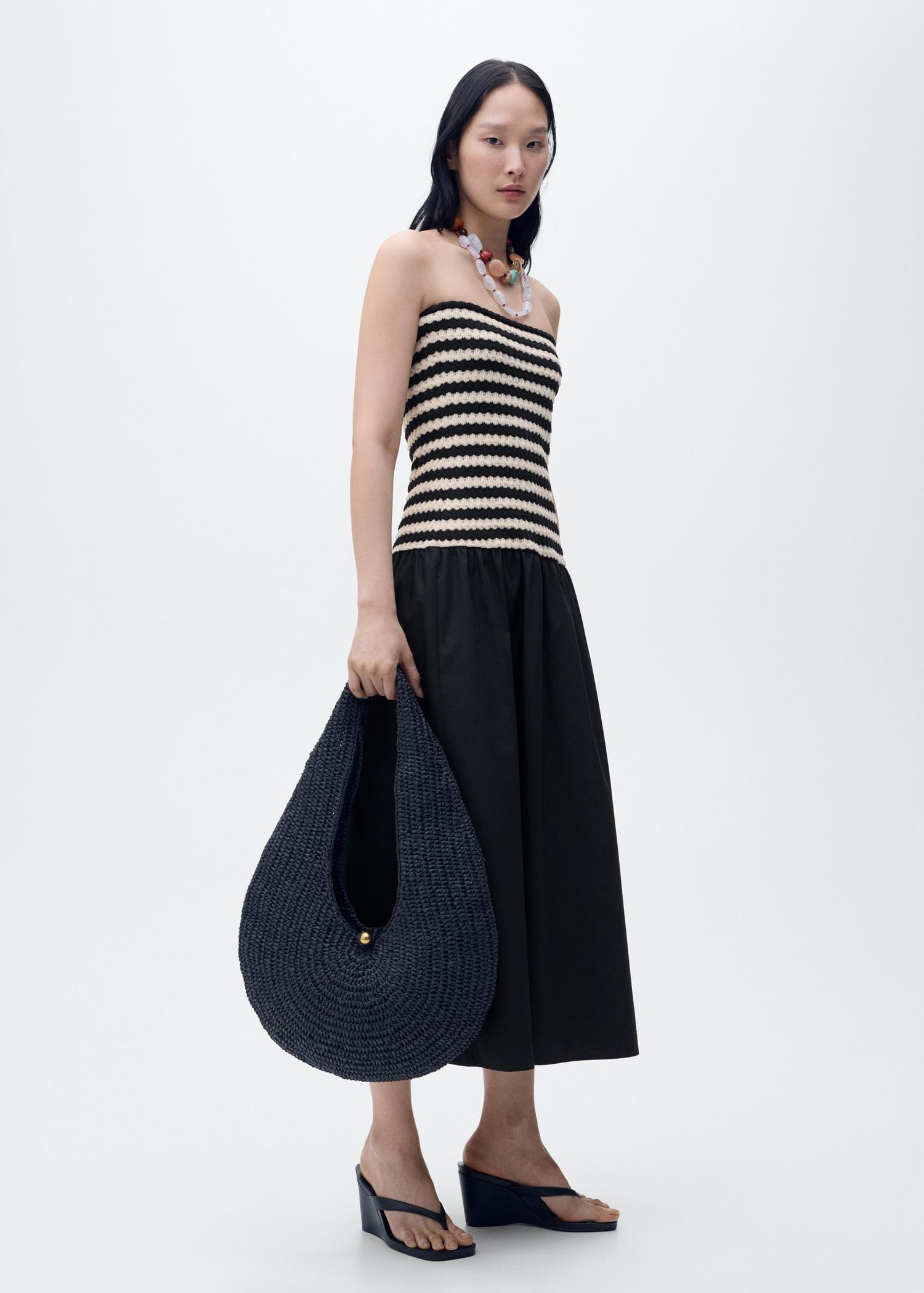 Combined striped strapless dress - Women | MANGO USA Product Image