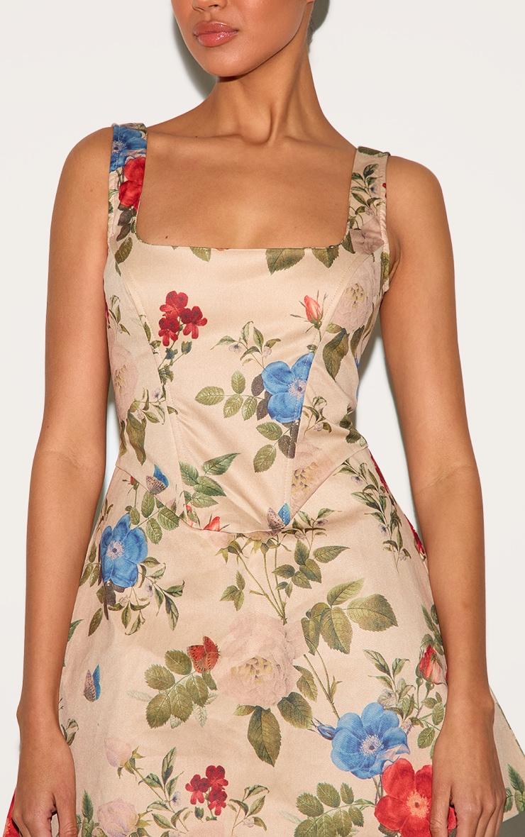 Multi Floral Corset A Line Shift Dress Product Image