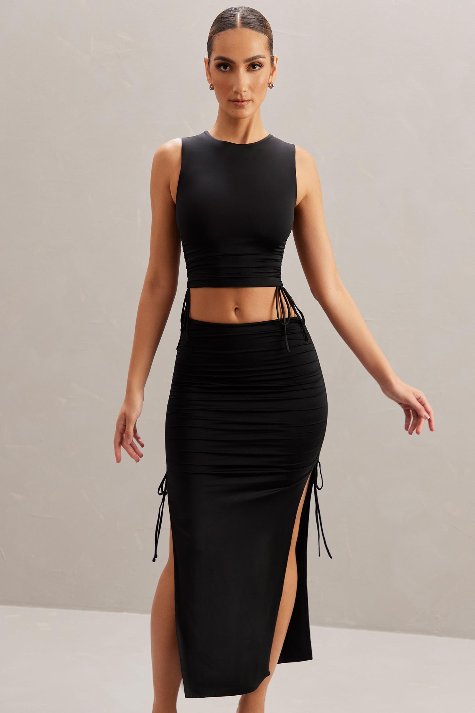 Mid Rise Midi Skirt in Black Product Image