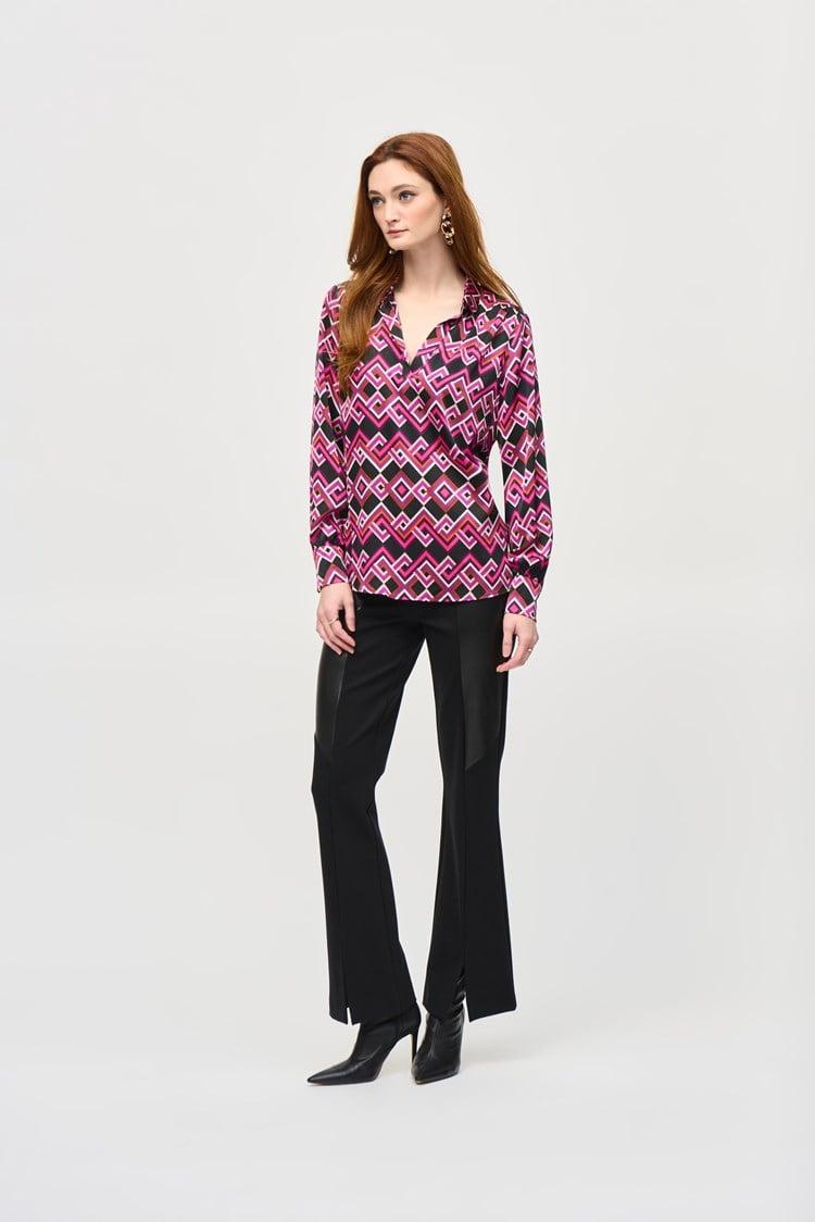 Satin Geometric Print Top- Black/ Multi Product Image