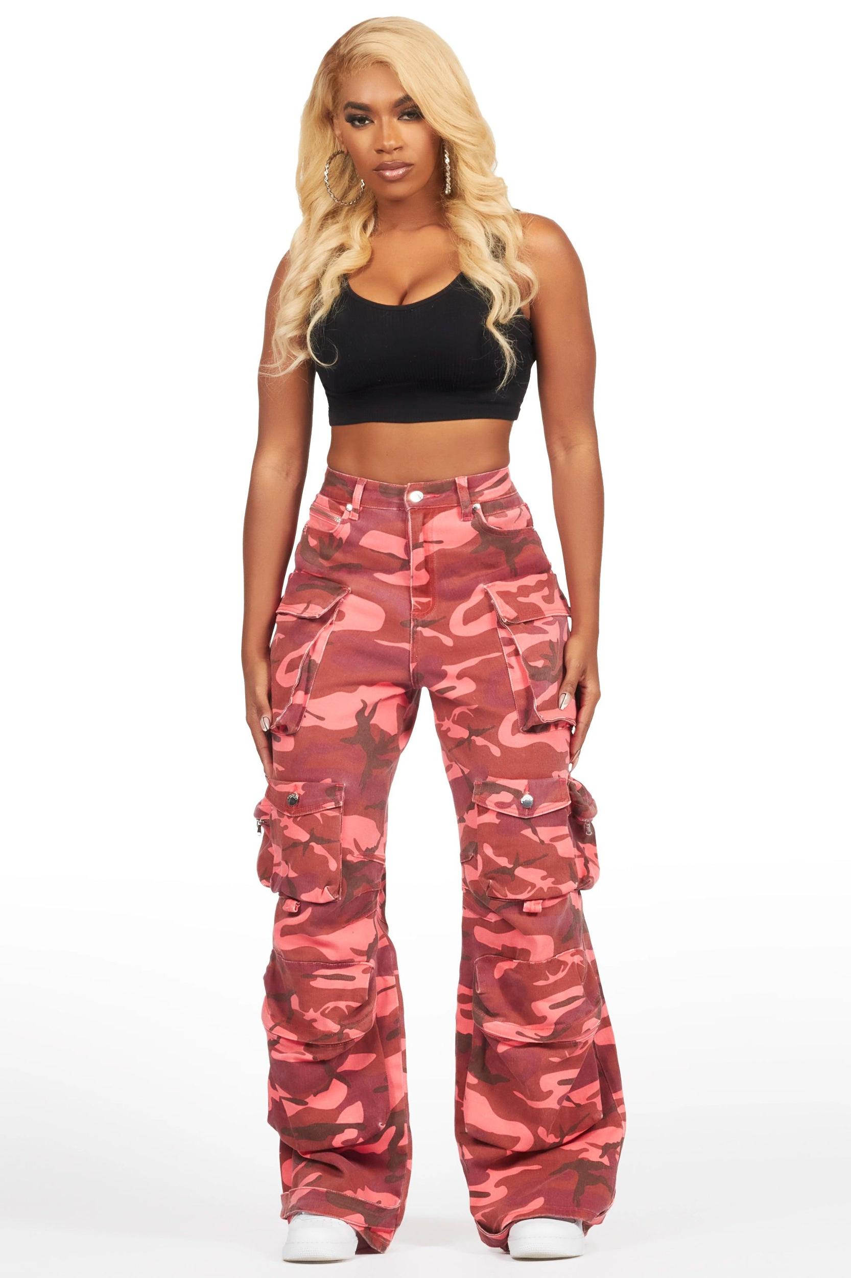 Nakia Pink Camo Cargo Wide Leg Jean Female Product Image