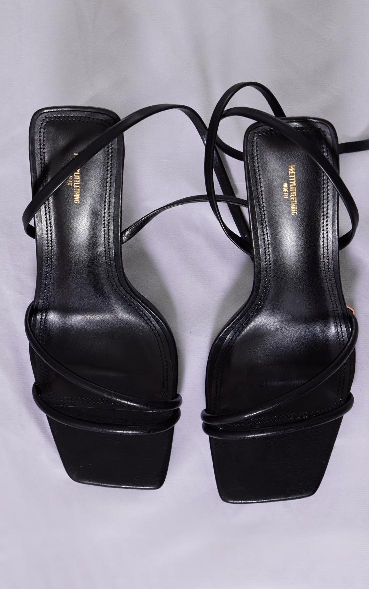 Black PU Square Toe Asymmetric Strap Heeled Sandals Product Image