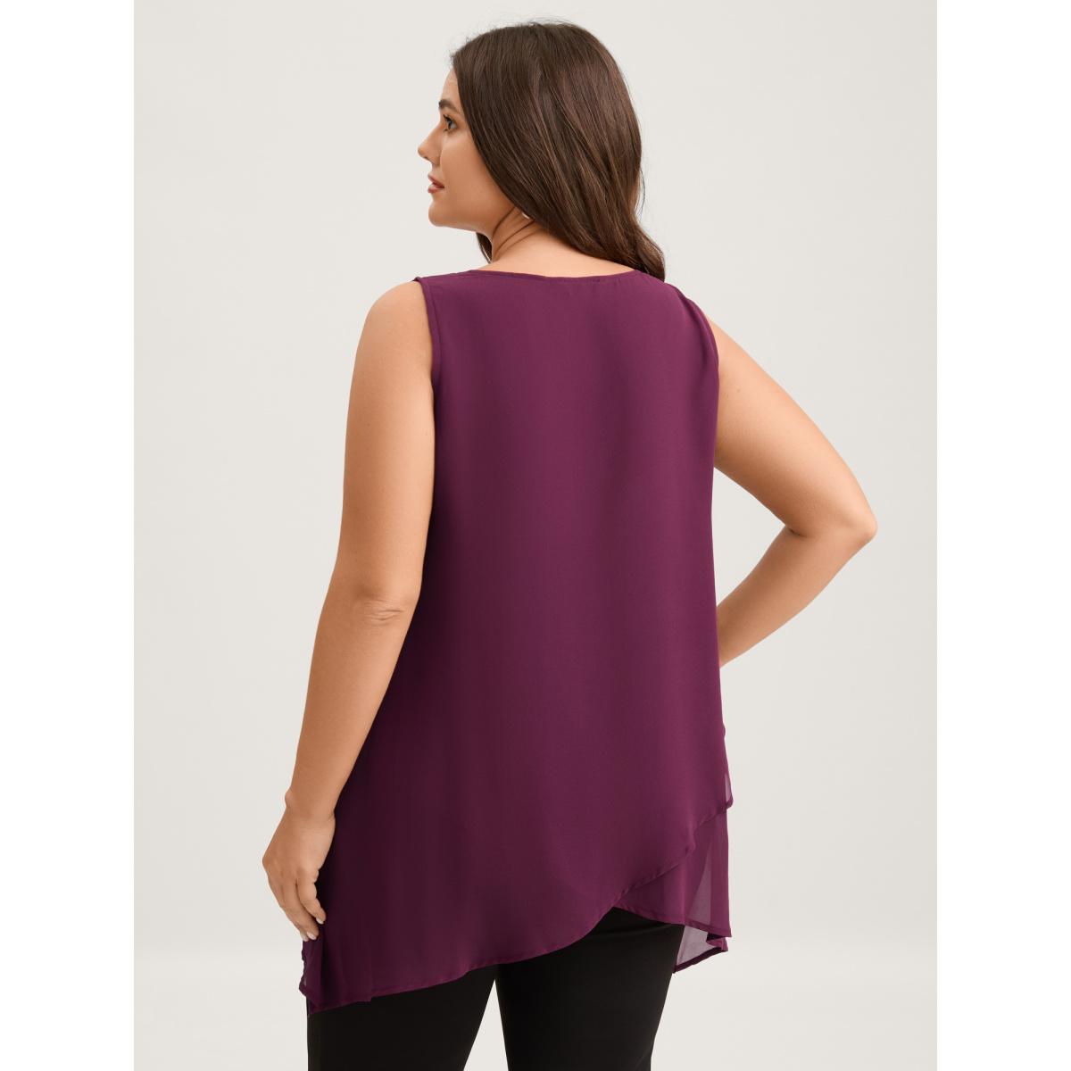 Plus Size Chiffon Overlap Hem V-Neck Tank Top Women Plum Timeless V-neck Elegant Tank Tops Camis BloomChic 22-24/3X Product Image