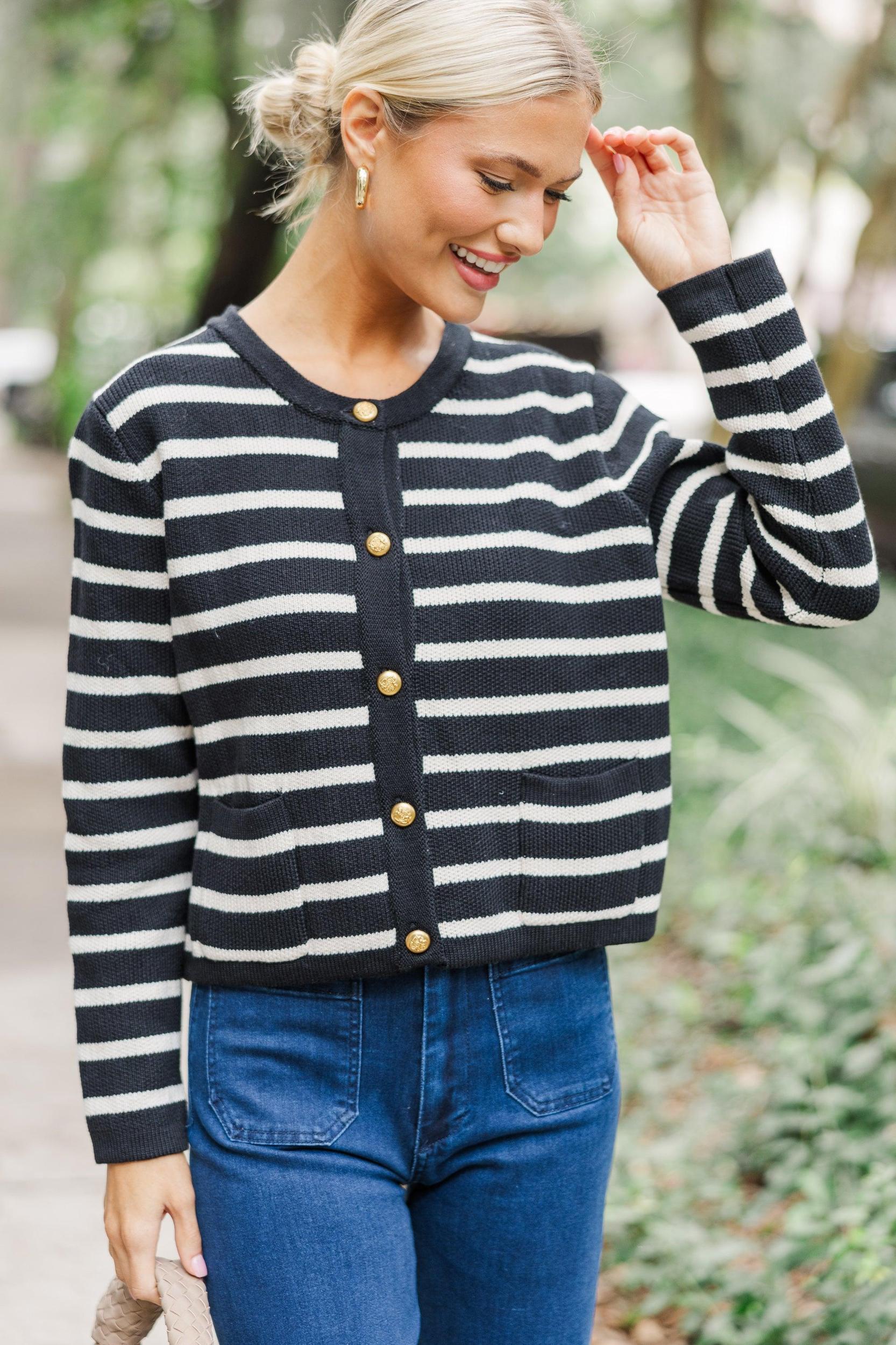 Ready To Go Black Striped Cardigan Female Product Image