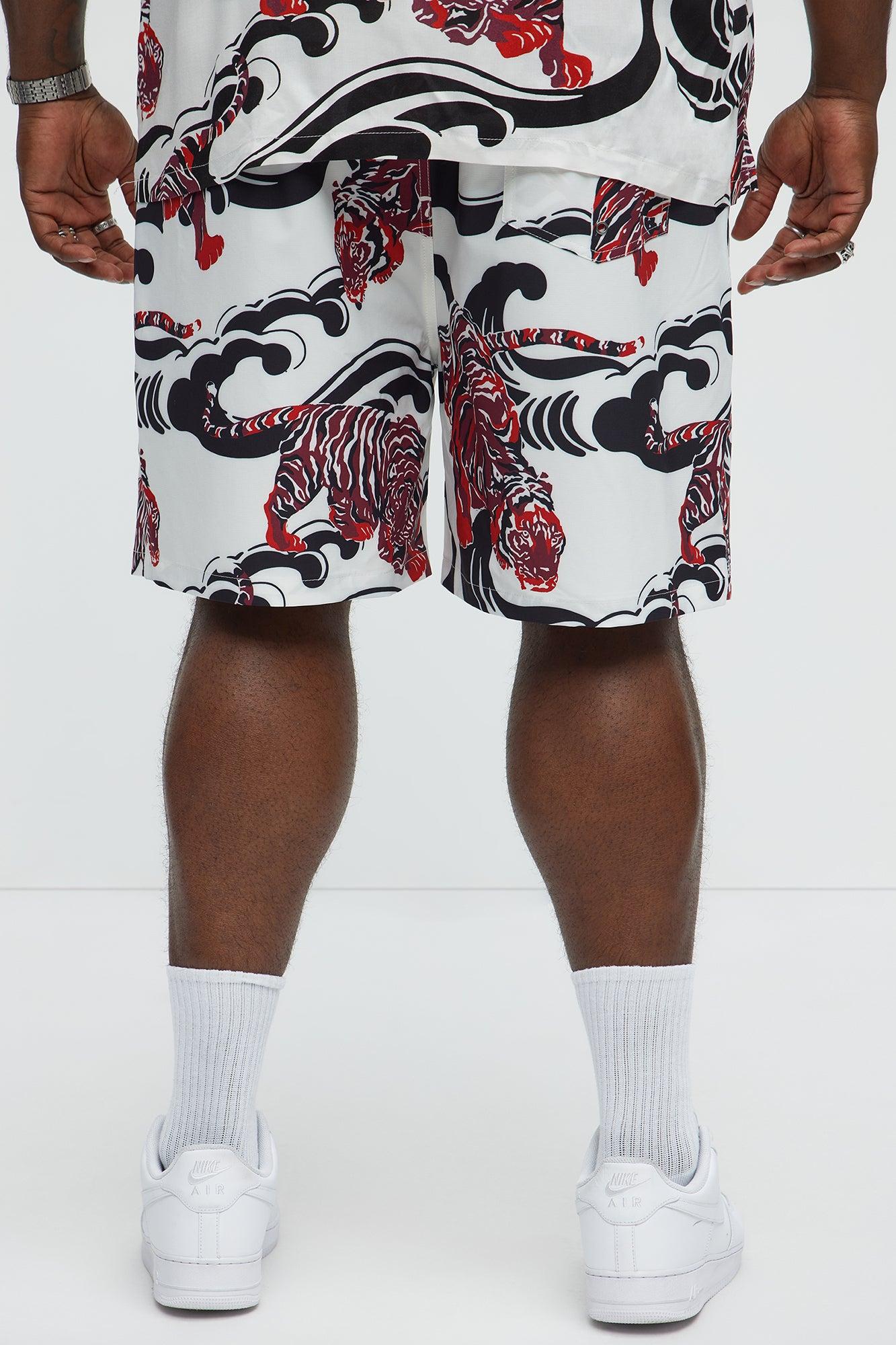 Tiger Waves Relaxed Shorts - White/combo Male Product Image