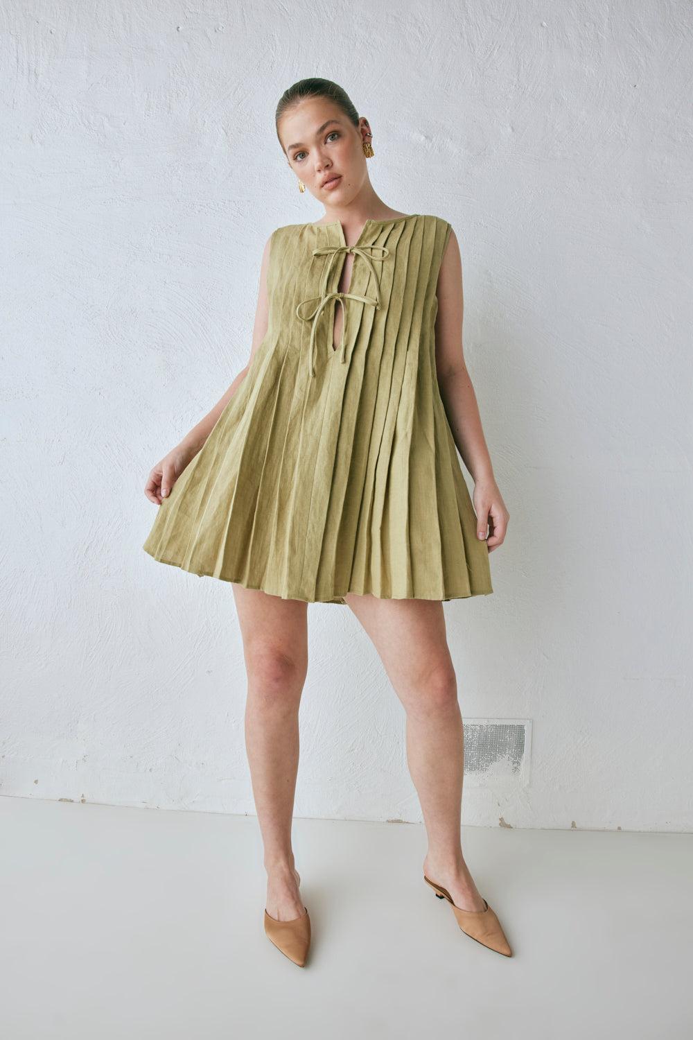Valeria Linen Mini Dress Olive Product Image