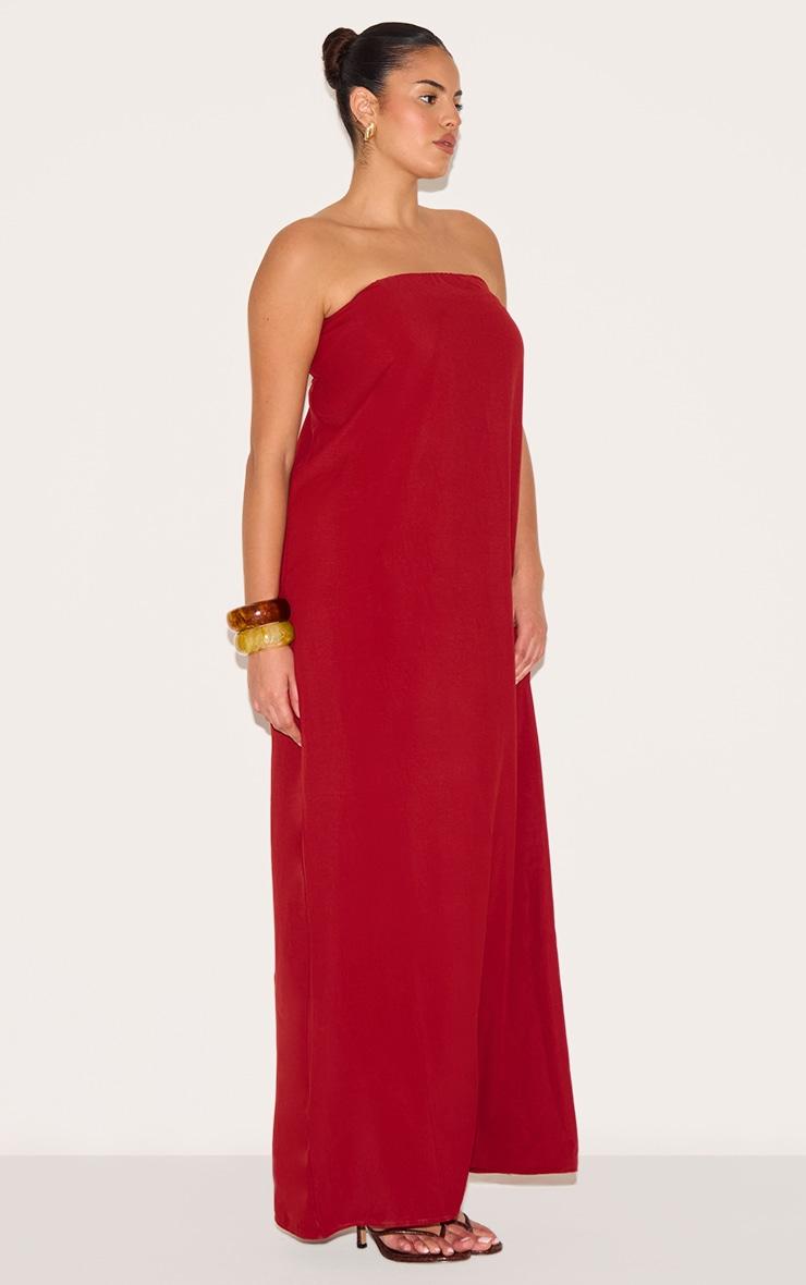 Plus Deep Red Floaty Woven Bandeau Maxi Dress Product Image