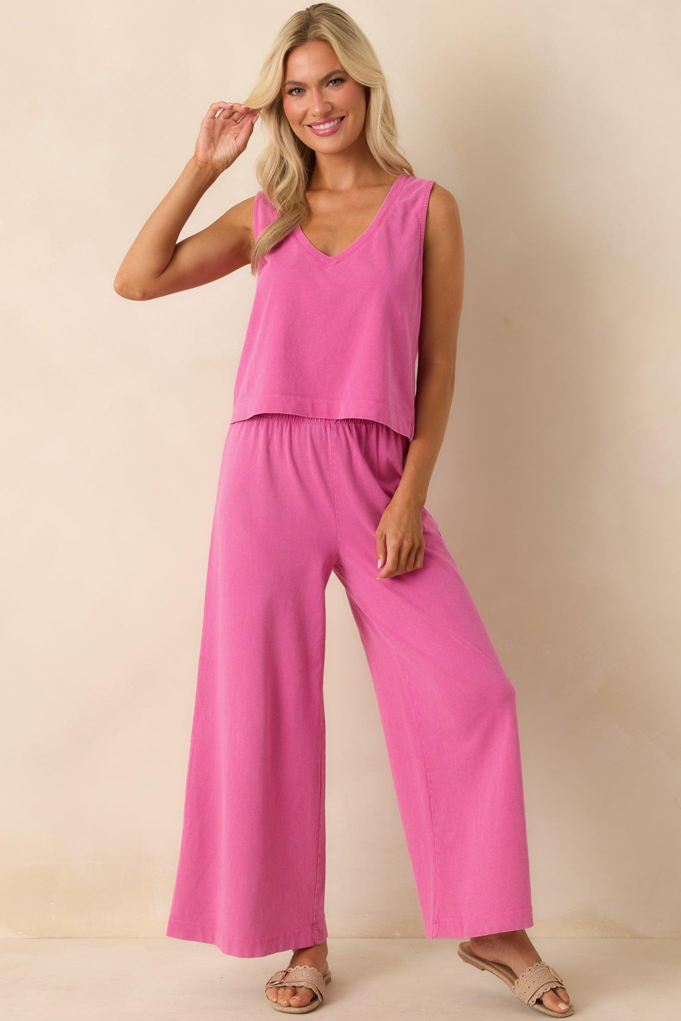 Z Supply Pink Sloane V-Neck Cotton Jersey Top Product Image