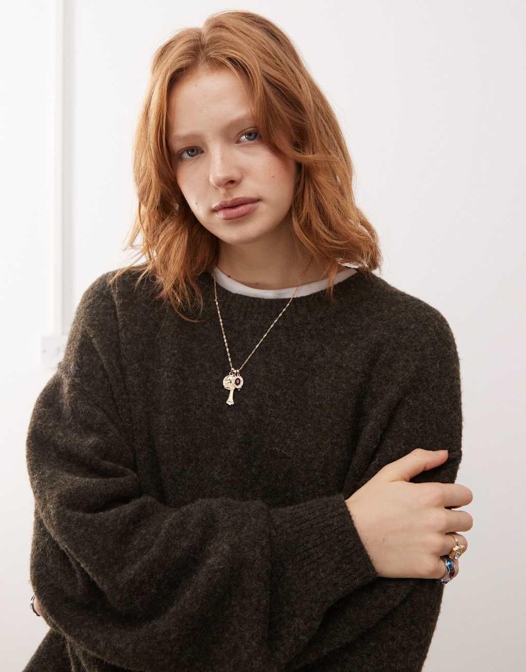 Weekday Funda sweater in dark brown melange Product Image