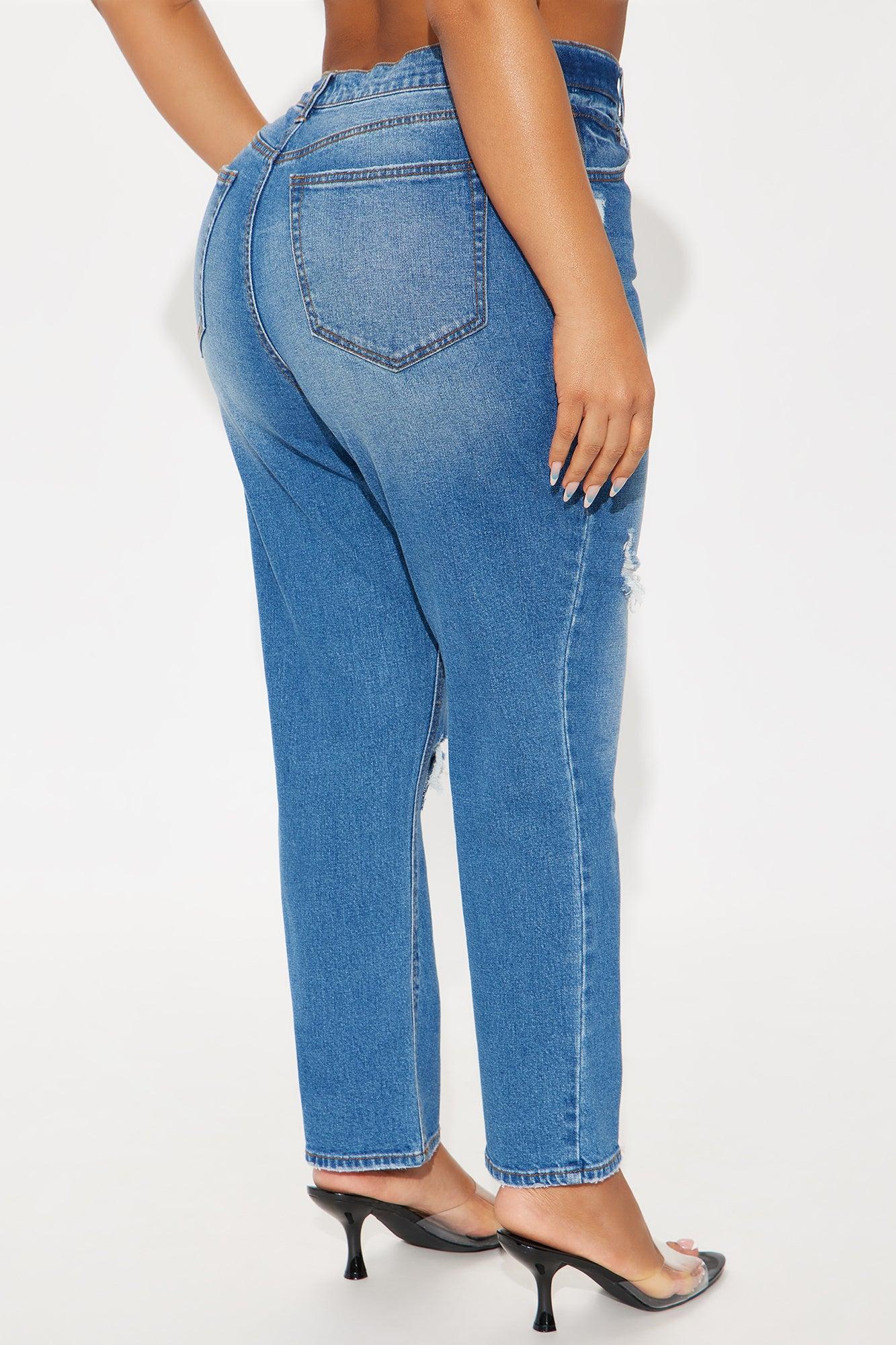 Crowd Pleaser Ripped Ankle Slim Straight Jeans - Medium Wash Female Product Image