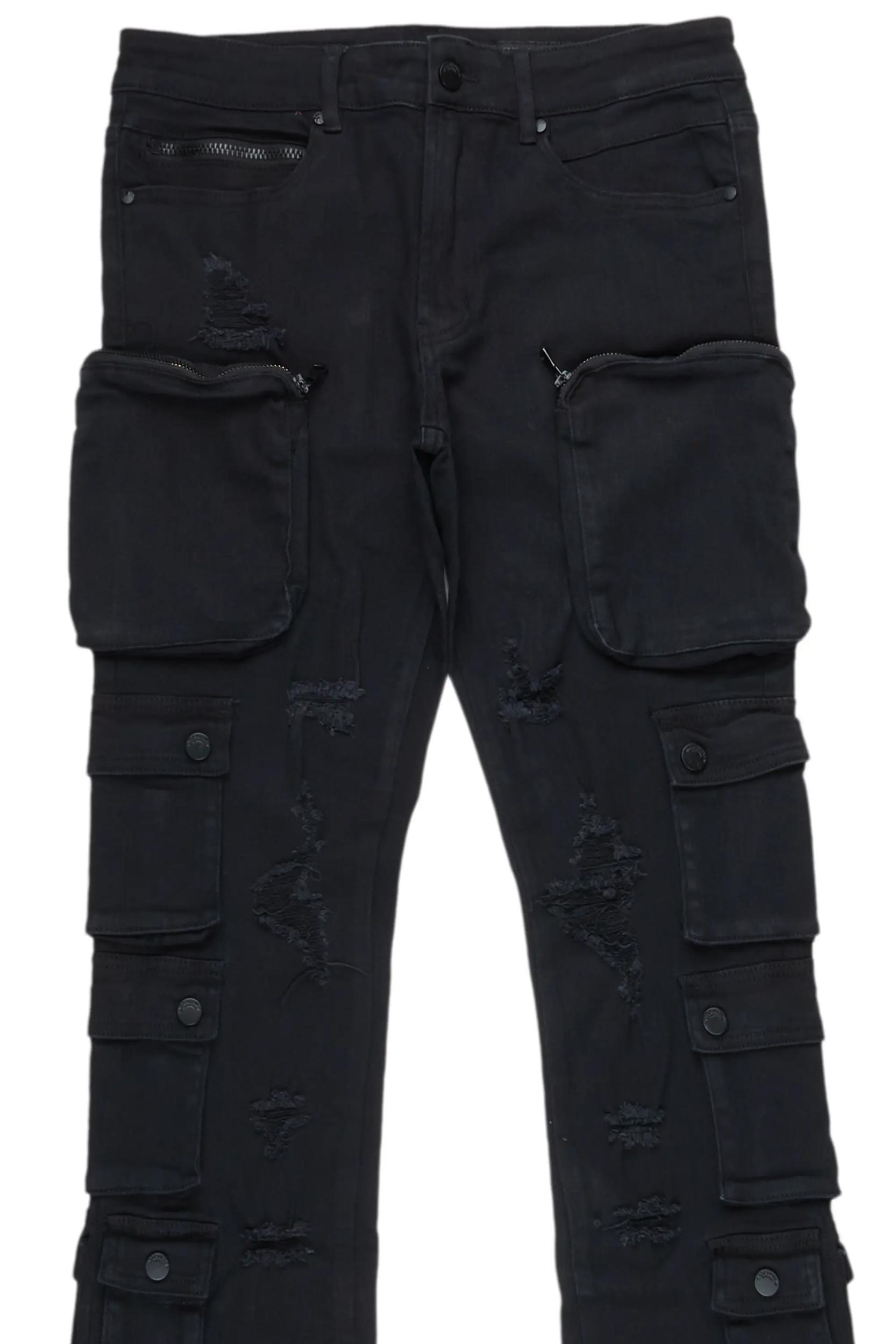 Konrad Black Cargo Stacked Flare Jean Male Product Image