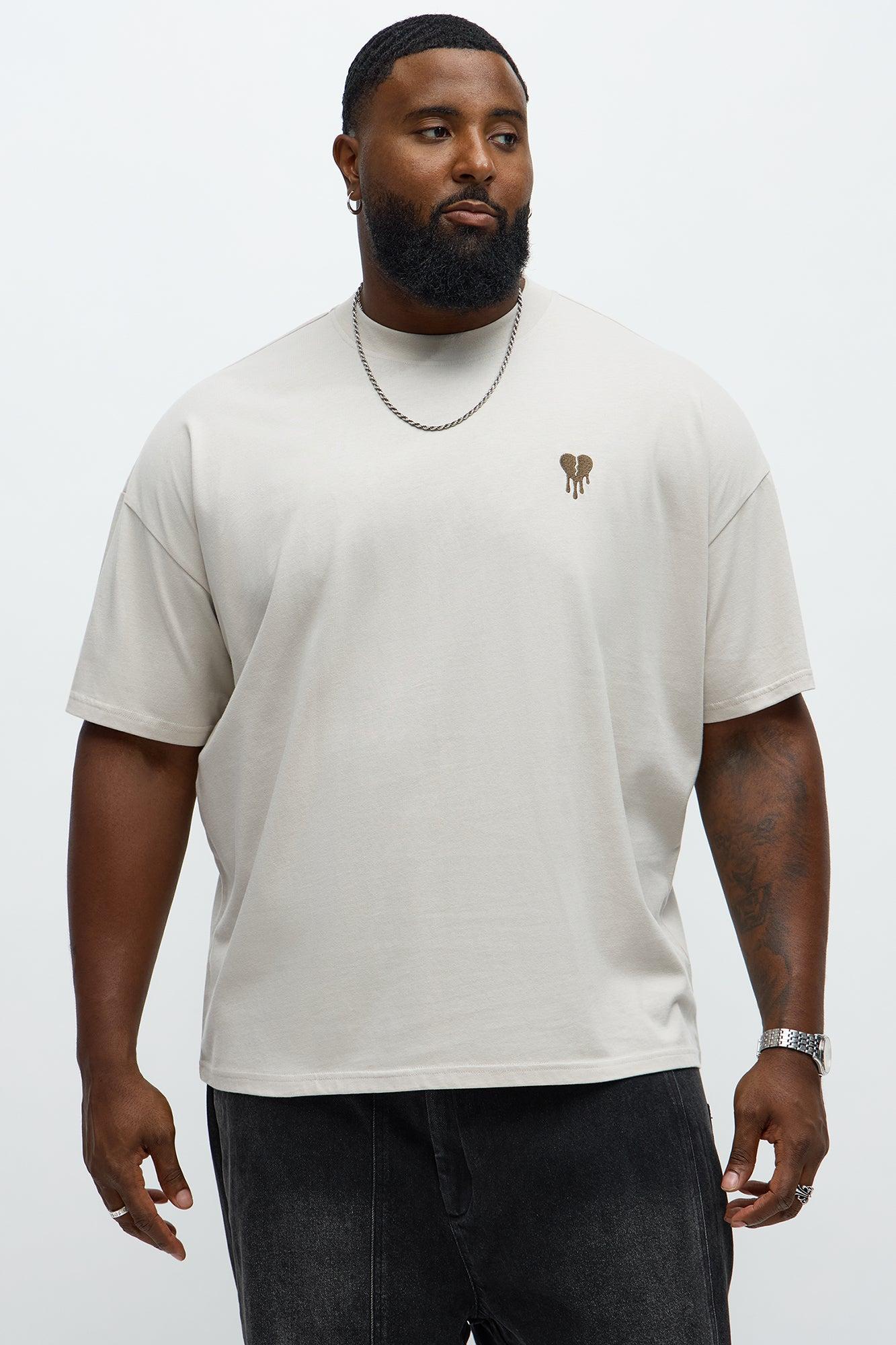 Oversized Mini Embroidery Heavy Weight Boxy tee - Taupe Male Product Image