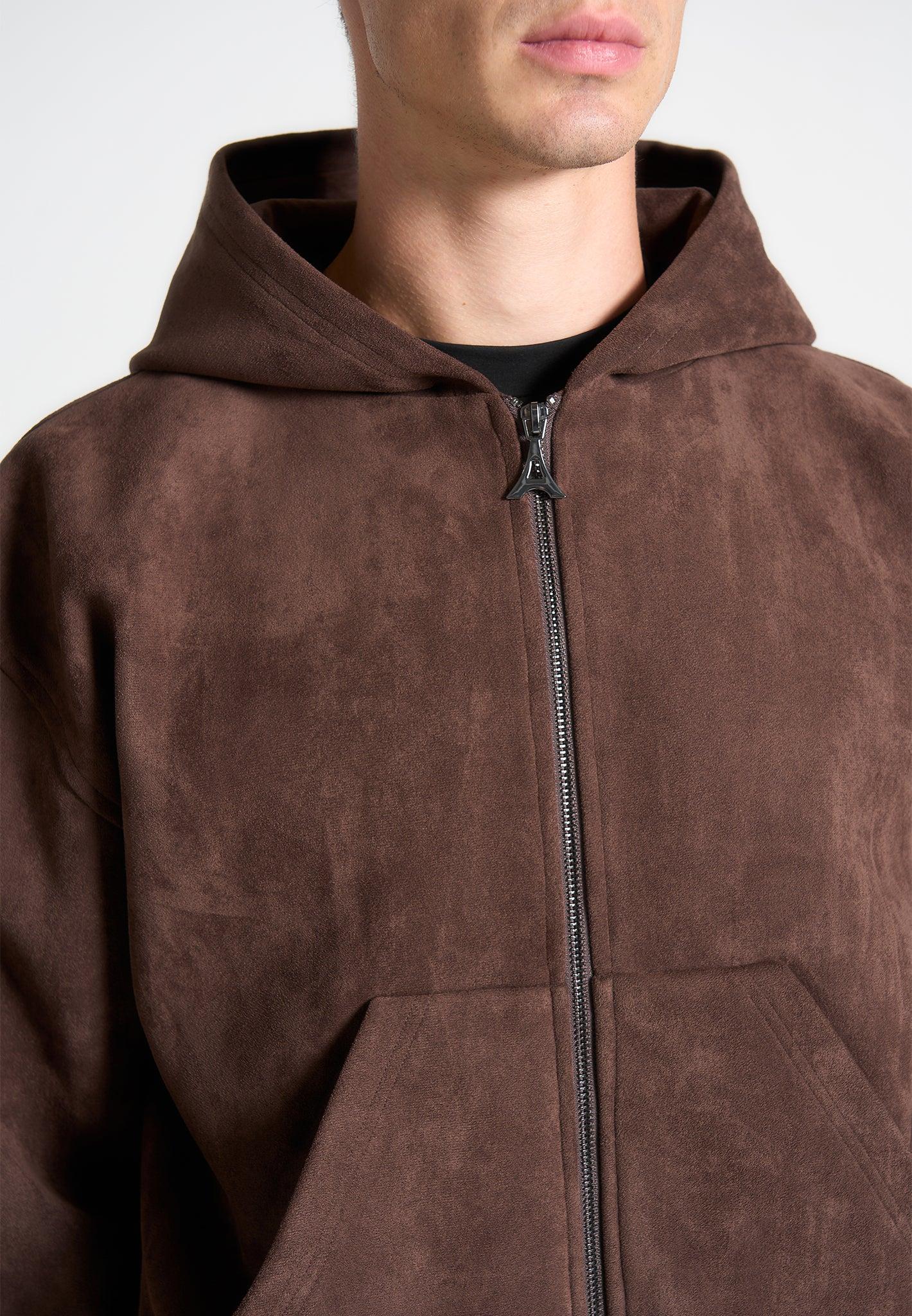 Cropped Suede Hoodie - Brown Male Product Image
