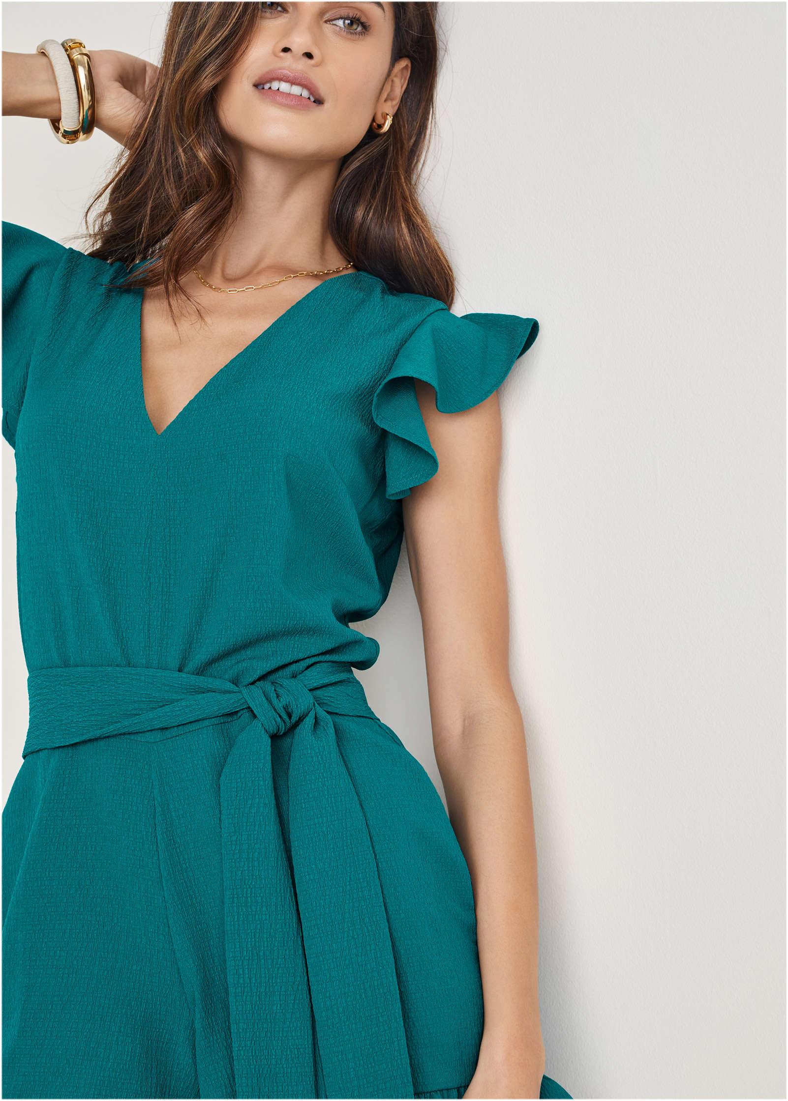 Fluted Satin Romper - Navy Product Image