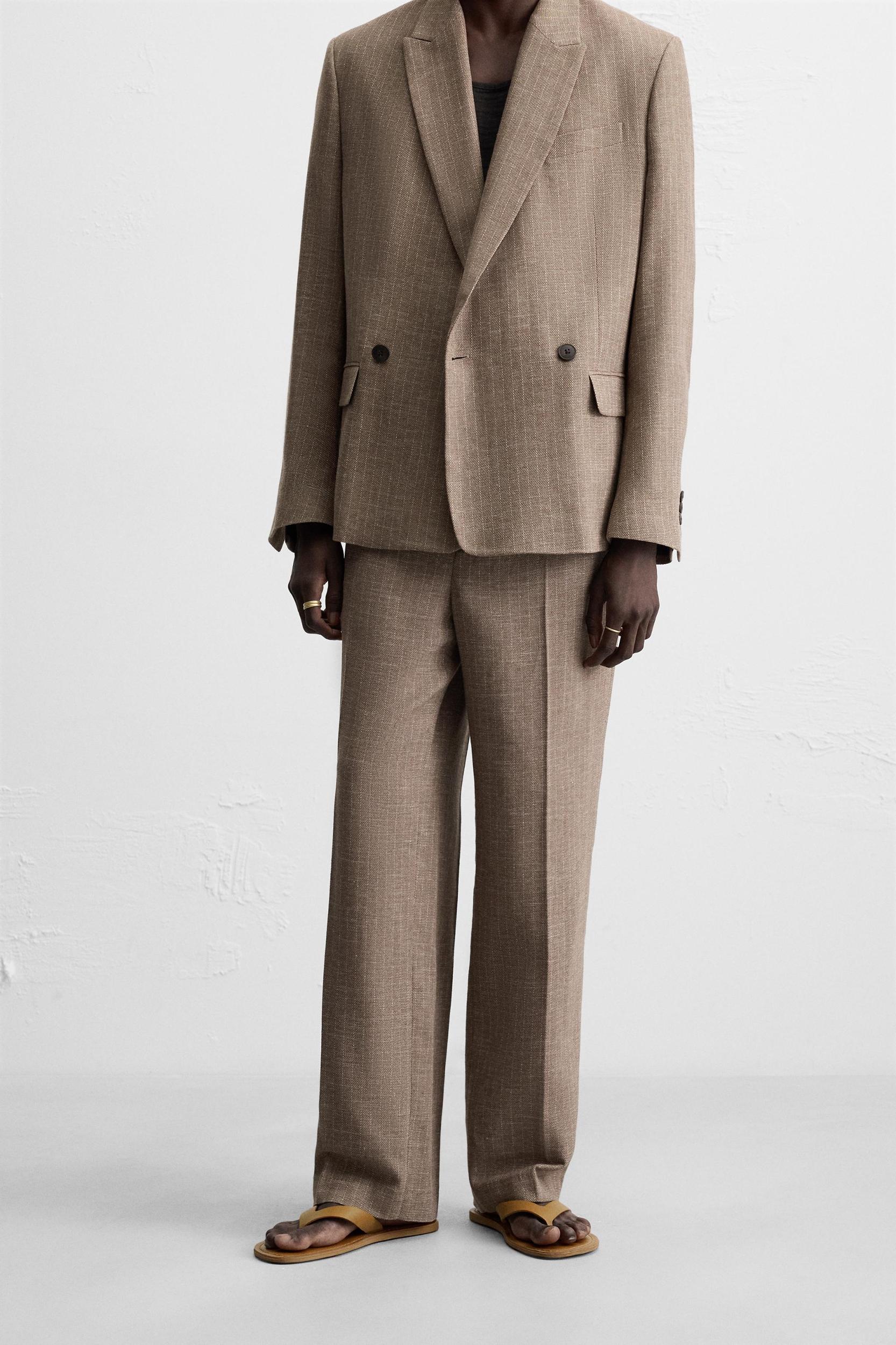 STRIPED TEXTURED SUIT PANTS Product Image