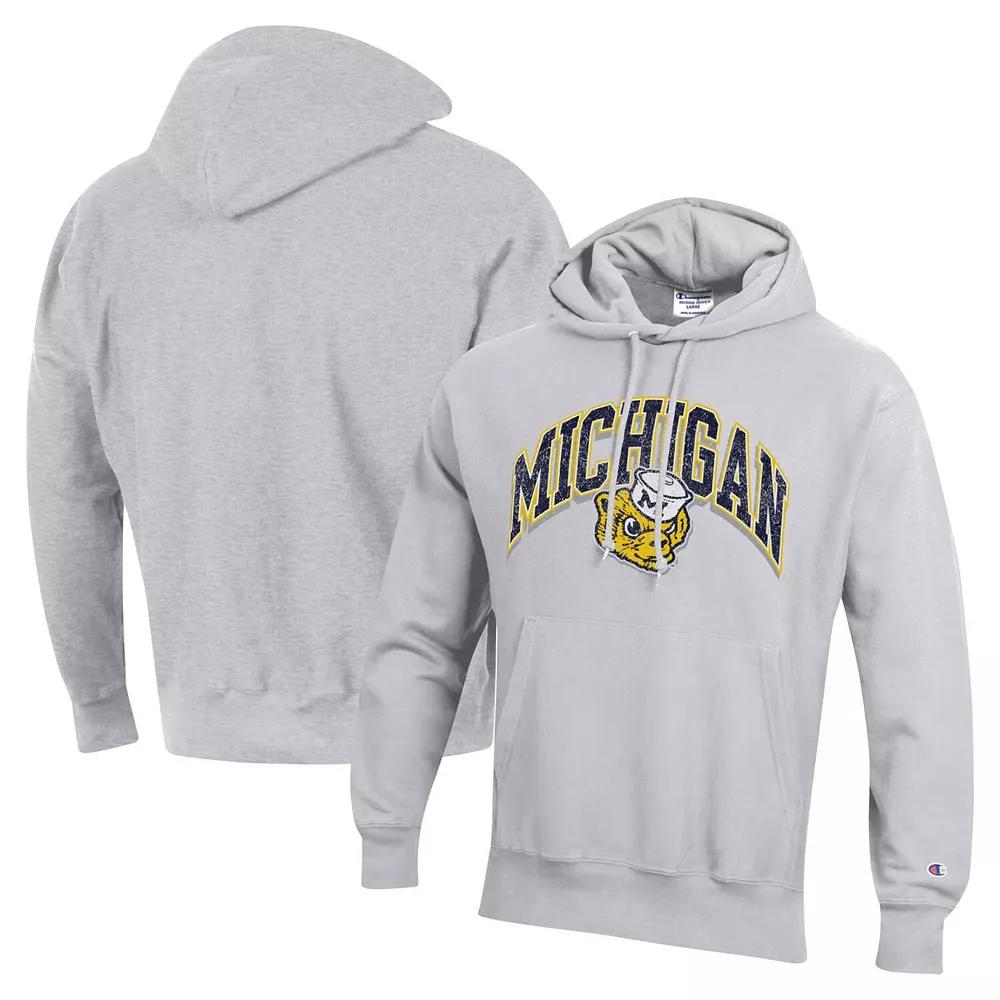Men's Champion Heather Gray Michigan Wolverines Vault Late Night Reverse Weave Pullover Hoodie, Size: XL, Grey Product Image