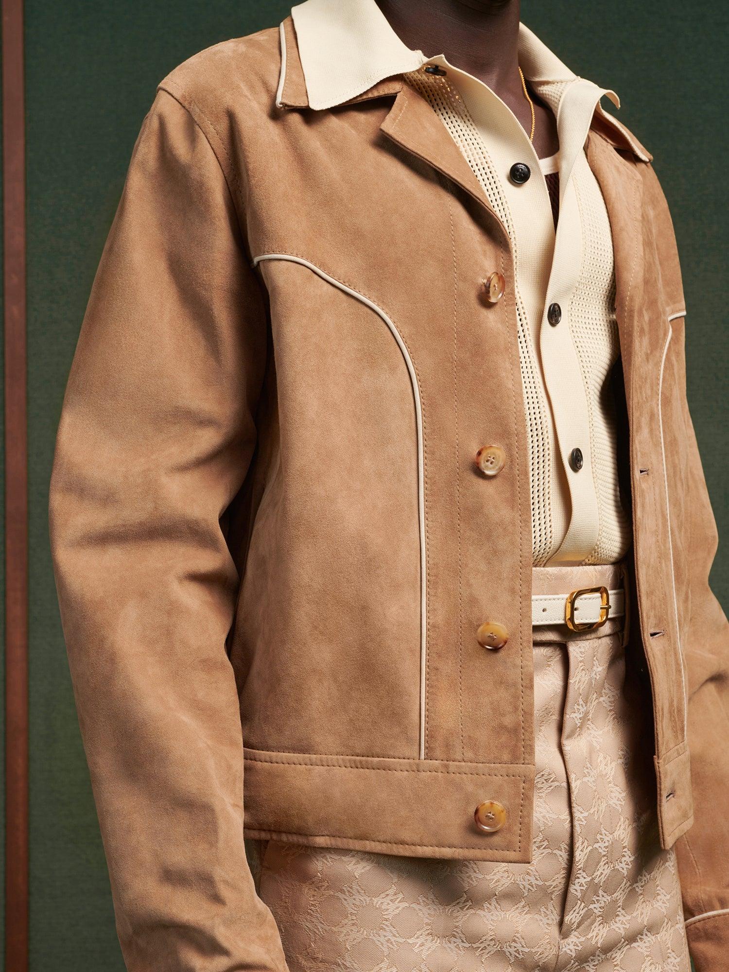 SUEDE JOHNNY JACKET - Camel Male Product Image