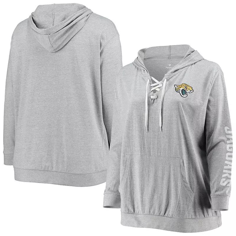 Women's Fanatics Branded Heathered Gray Jacksonville Jaguars Plus Size Lace-Up Pullover Hoodie, Size: 3XL, Grey Product Image