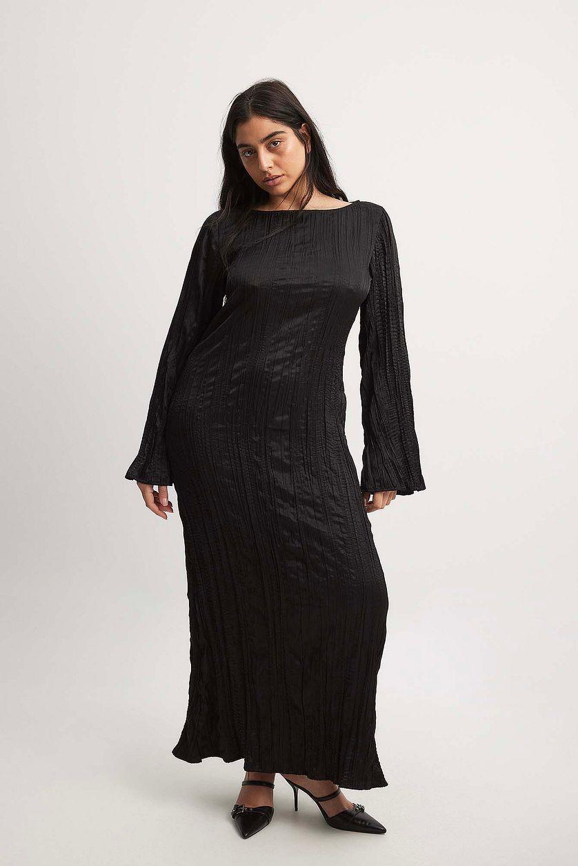 Crinkled Long Sleeve Open Back Maxi Dress Product Image