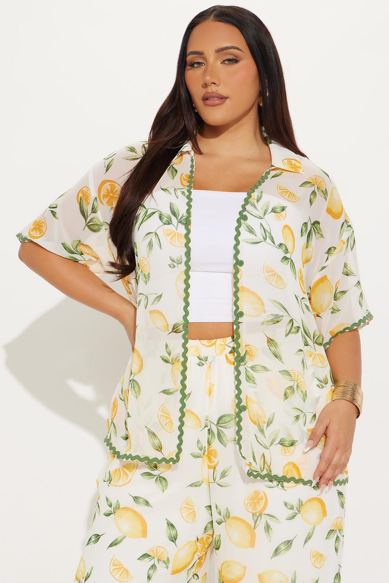 Lemon Twist Chiffon Wide Leg Pant Set - Yellow Product Image