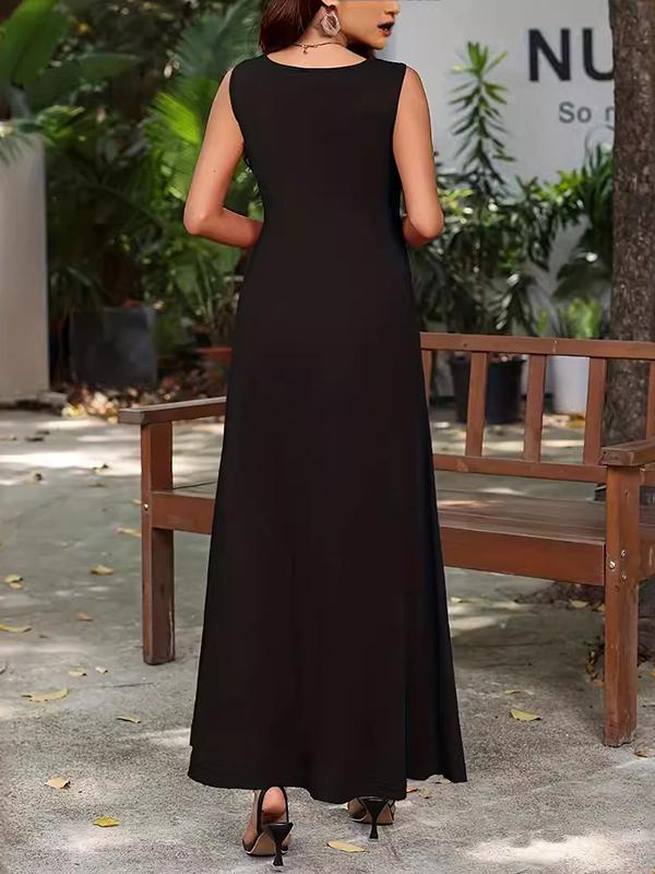 A-Line Loose Solid Color Round-Neck Maxi Dresses Product Image