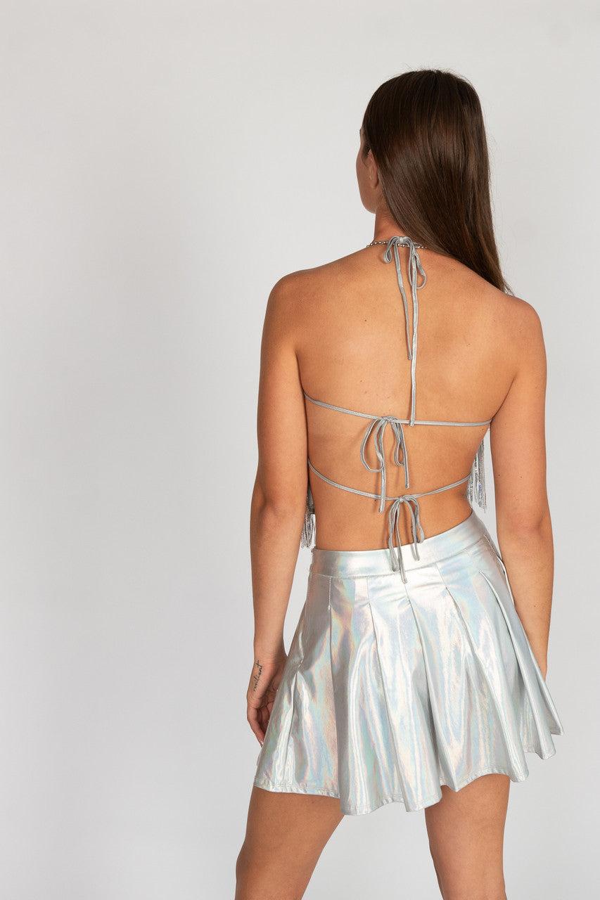 Holographic Sequin Fringe Halter Top Product Image