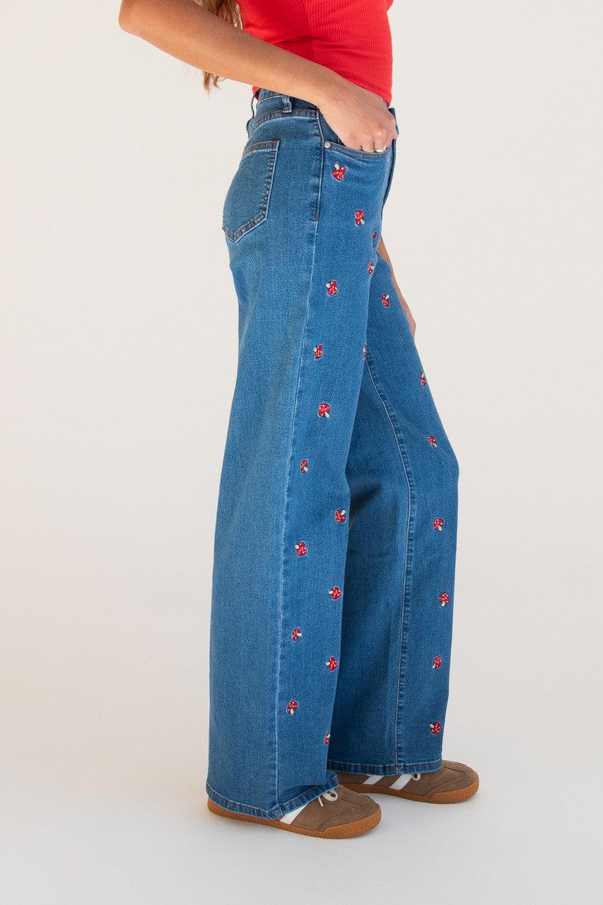Embroidered Mushroom Jeans Product Image
