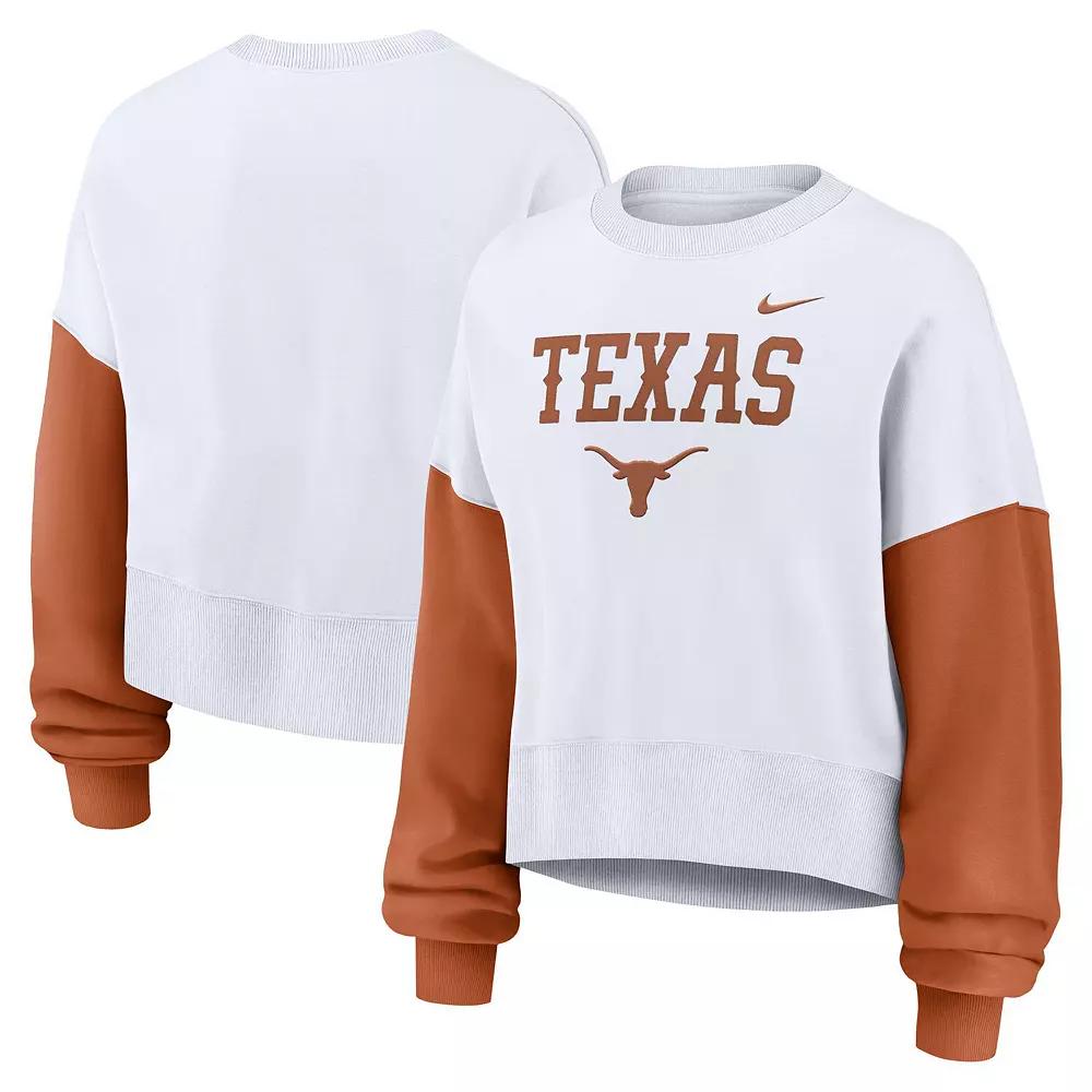 Women's Nike White Texas Longhorns Color-Block Oversized Cropped Pullover Sweatshirt, Size: XXL Product Image