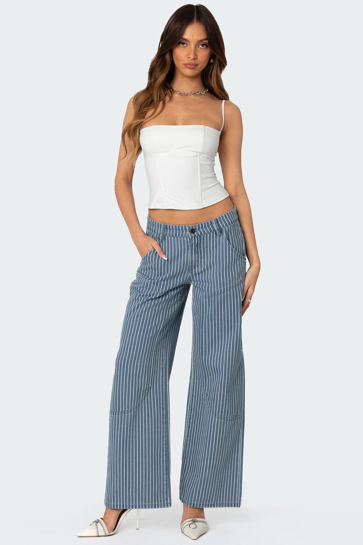 Striped Low Rise Baggy Carpenter Jeans Product Image