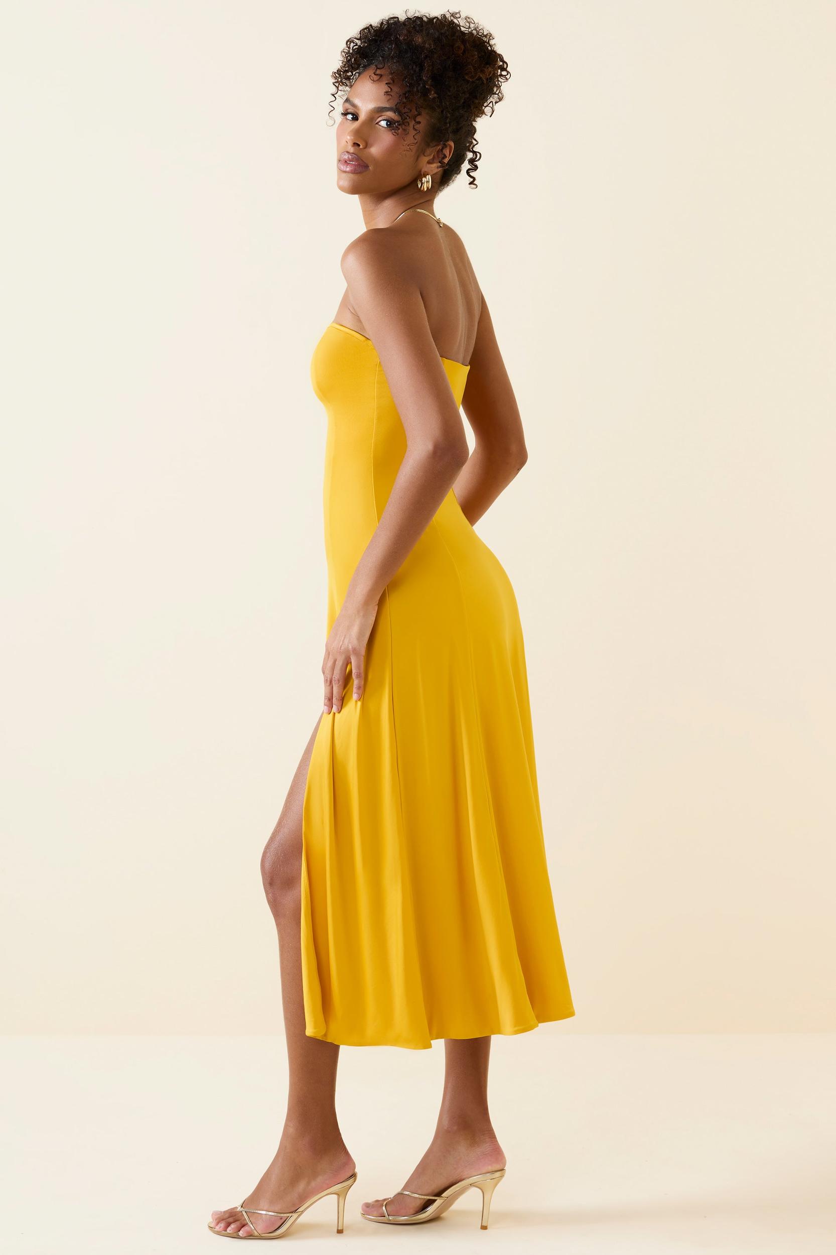 Slinky Jersey Strapless A-Line Midaxi Dress in Golden Yellow Female Product Image