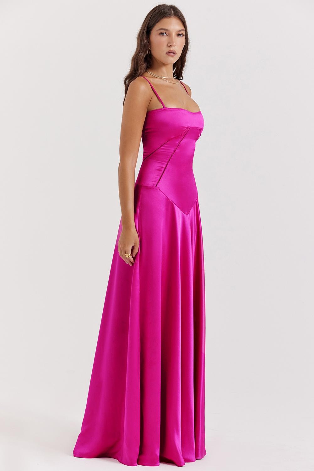 Anabella  fuchsia lace up maxi dress Product Image