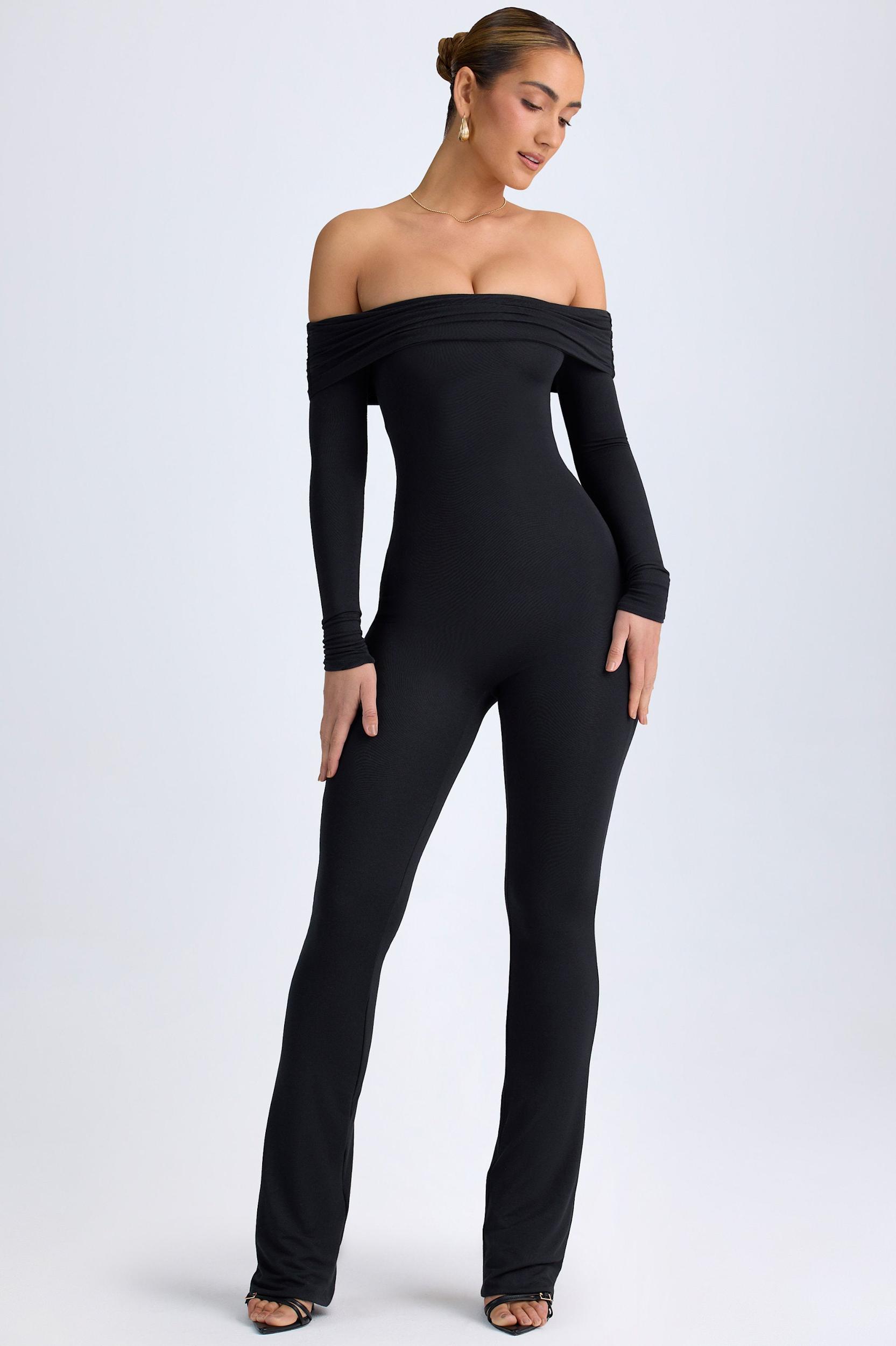 Modal Off-Shoulder Ruched Jumpsuit in Black Product Image