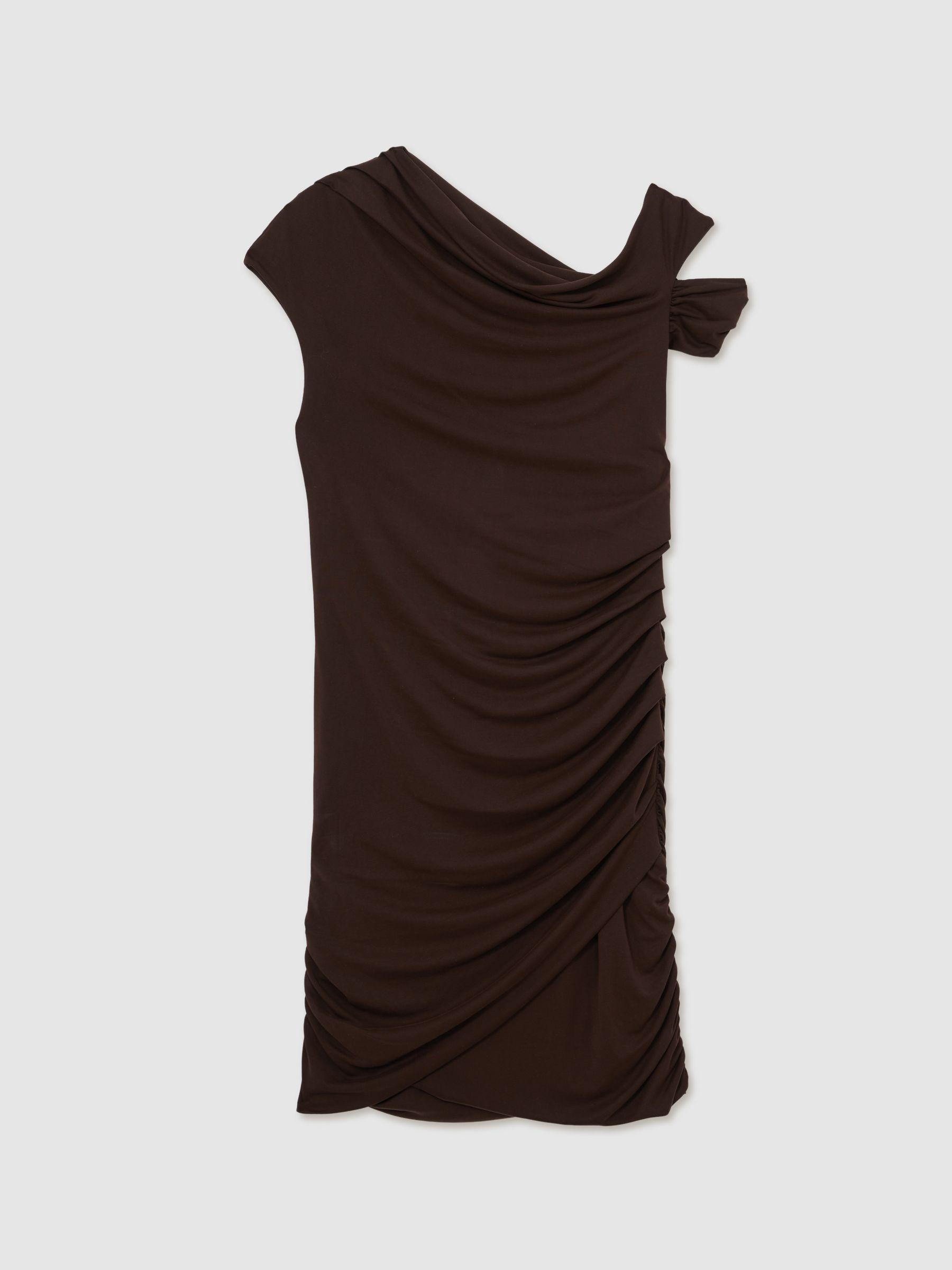 Ruched Jersey Mini Dress in Chocolate Brown Product Image