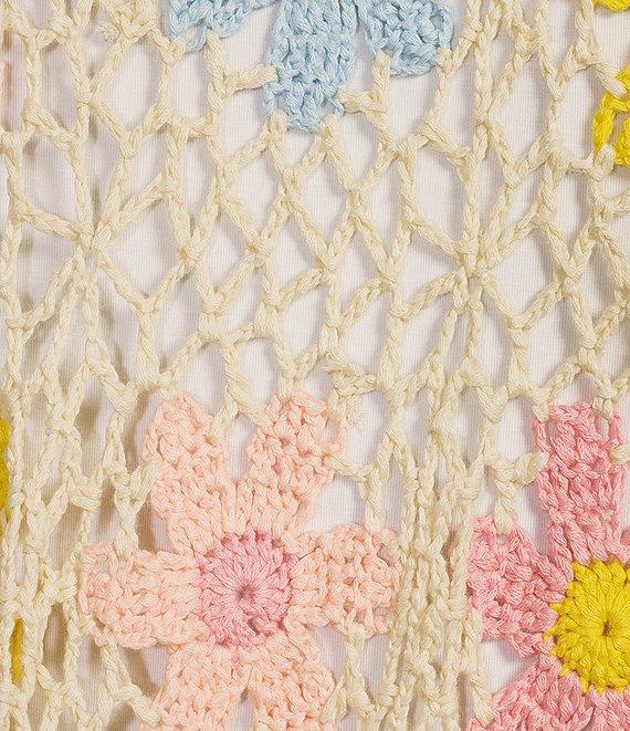 Charlie B. Crochet Floral Knit Round Neck Long Sleeve Top Product Image