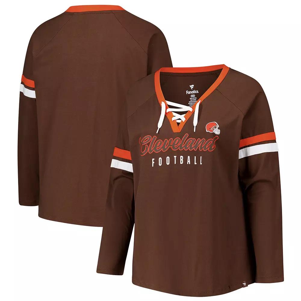 Women's Fanatics Brown Cleveland Browns Long Sleeve Lace-Up V-Neck T-Shirt, Size: 4XL Product Image