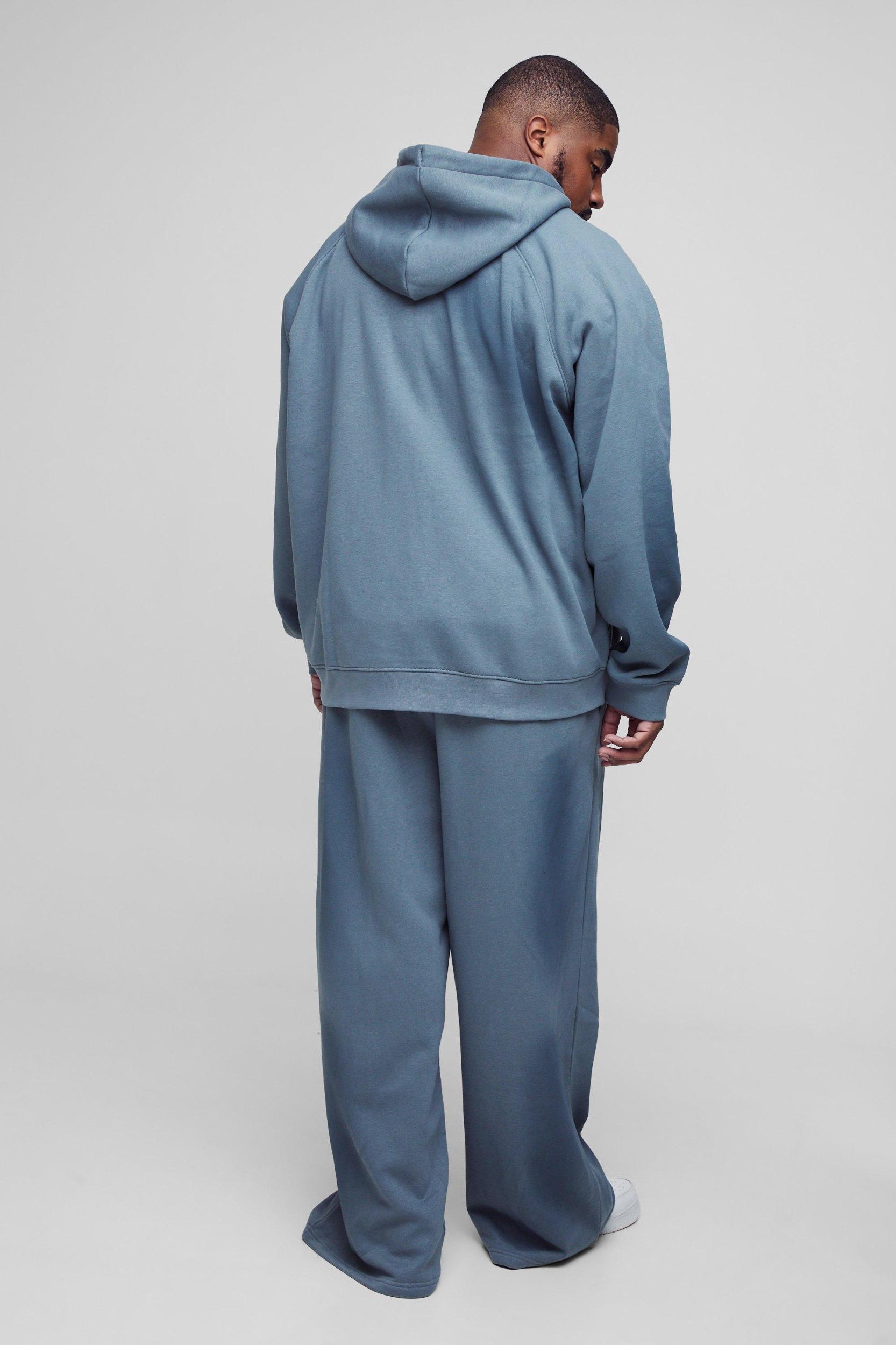 Plus Oversized Raglan Zip Thru Embroidered Spray Wash Hoodie | boohooMAN USA Product Image