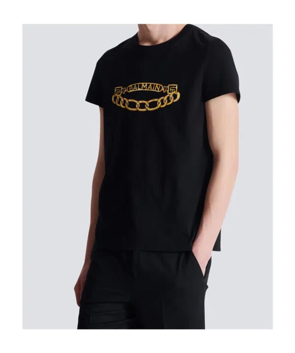 BALMAIN Black Crewneck T-shirt With Logo Print On The Front In Cotton Man Product Image