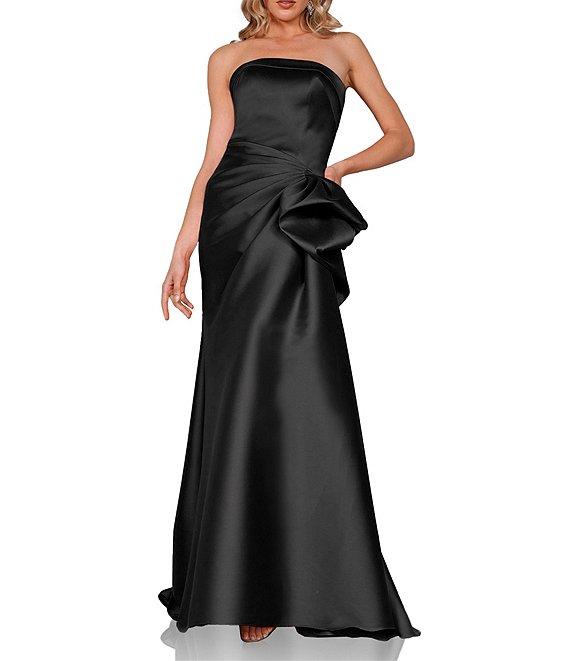 Terani Couture Mikado Strapless Side Ruffle A-Line Long Gown Product Image