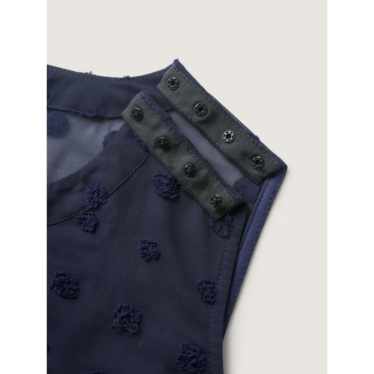 Plus Size Indigo Polka Dots Adjustable Shoulder Sheer Jumpsuit Women Sleeveless Ribbon-tied collar Everyday-Elegant Loose Jumpsuits BloomChic 18-20/2X Product Image