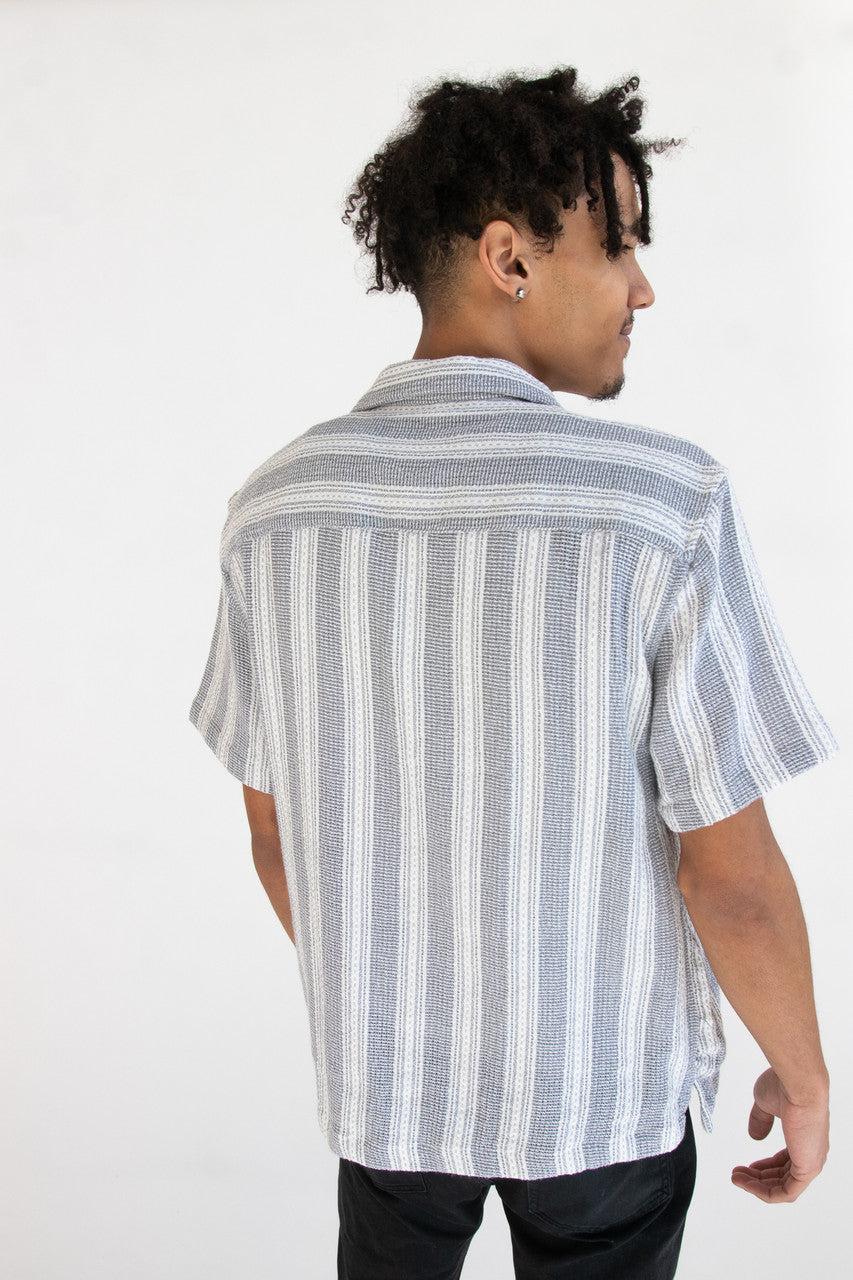 Misty Gray Striped Textured Button Up Shirt Product Image