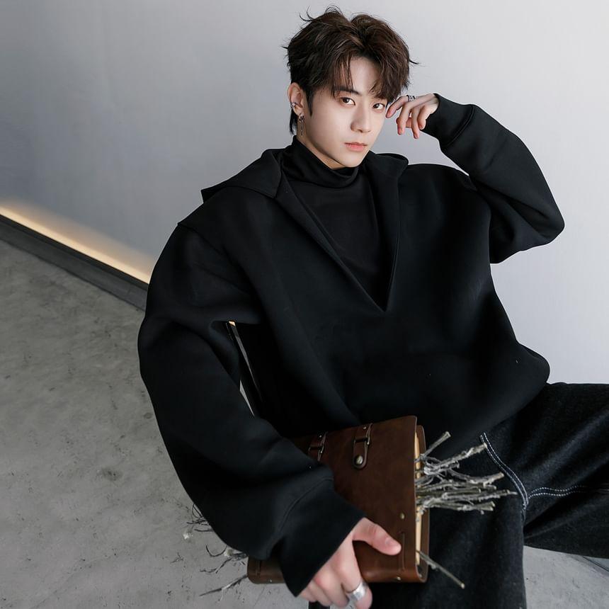 Mock Two-Piece Turtleneck Hoodie Product Image