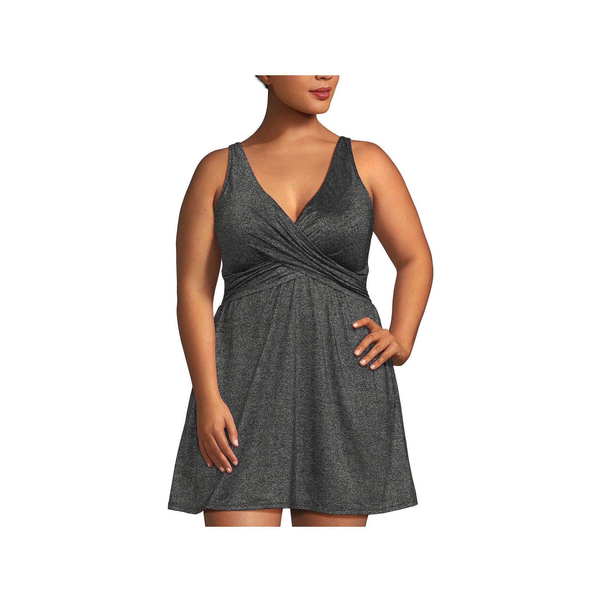Plus Size Lands' End Shine Wrap Swim Dress Swimsuit, Women's, Size: 20 W, Black Shine Product Image