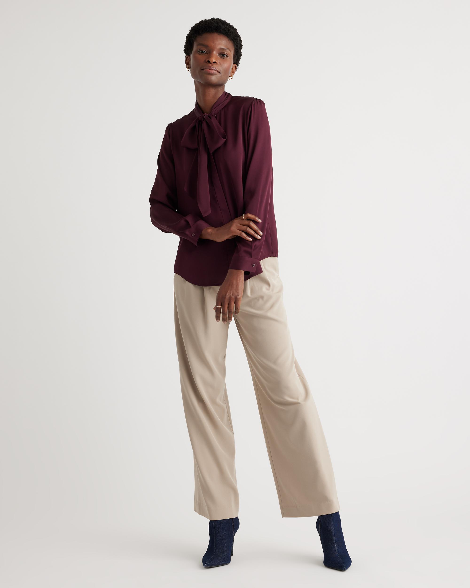 Quince | Women's Washable Stretch Silk Tie Neck Blouse Size XS Product Image